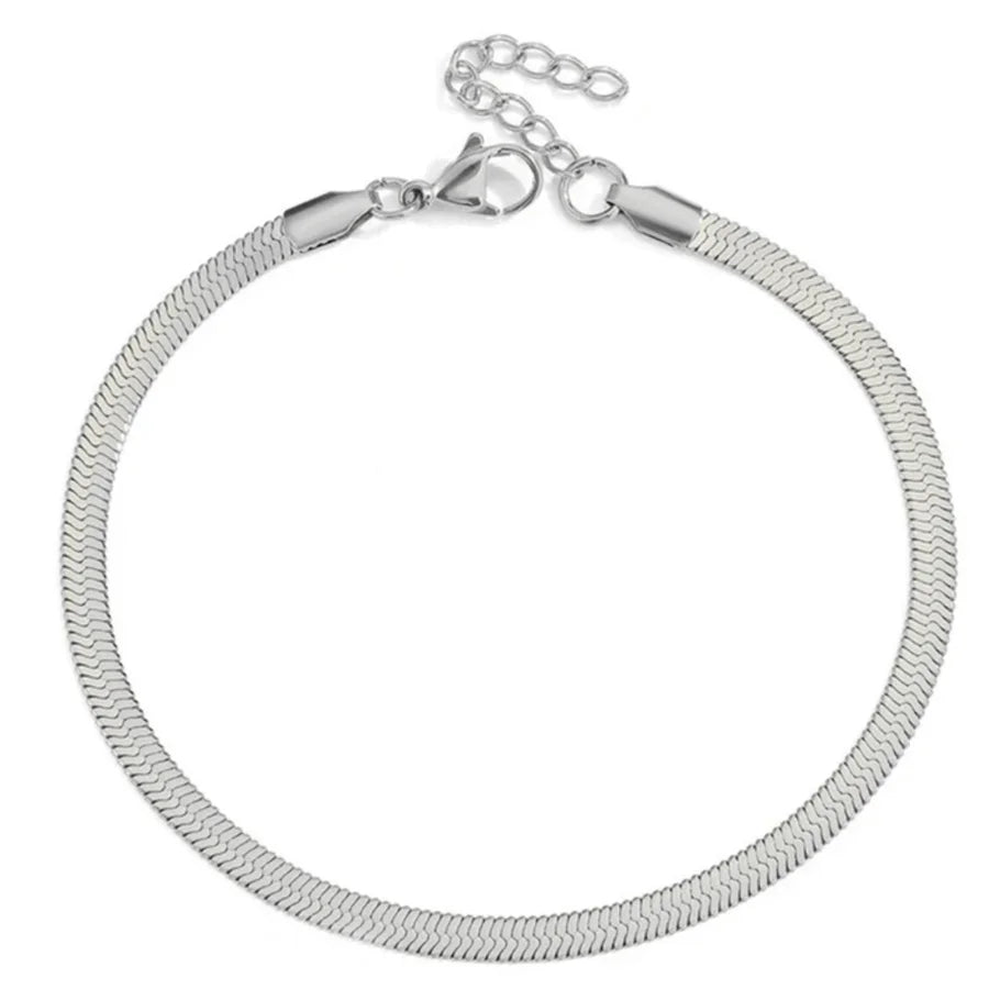 THICK SILVER HERRINGBONE BRACELET - Triple Charm Boutique