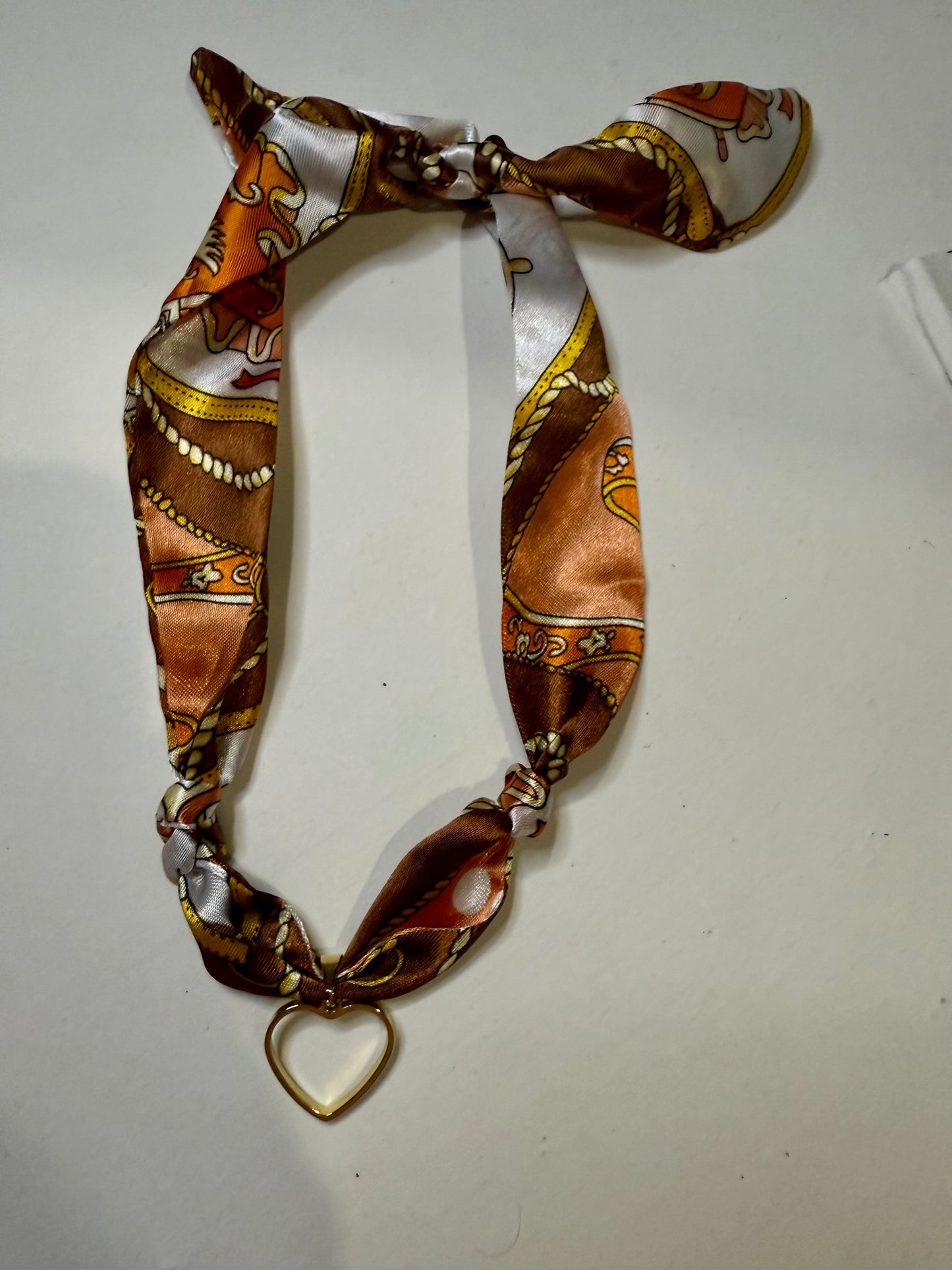 Orange, brown, & white heart scarf necklace