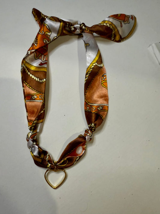 Orange, brown, & white heart scarf necklace