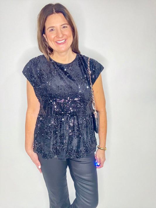 The Black Sparkle Bow Top