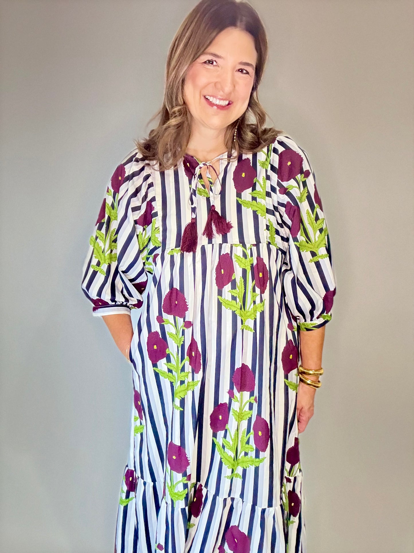 The Stripe Floral Tie Maxi Dress