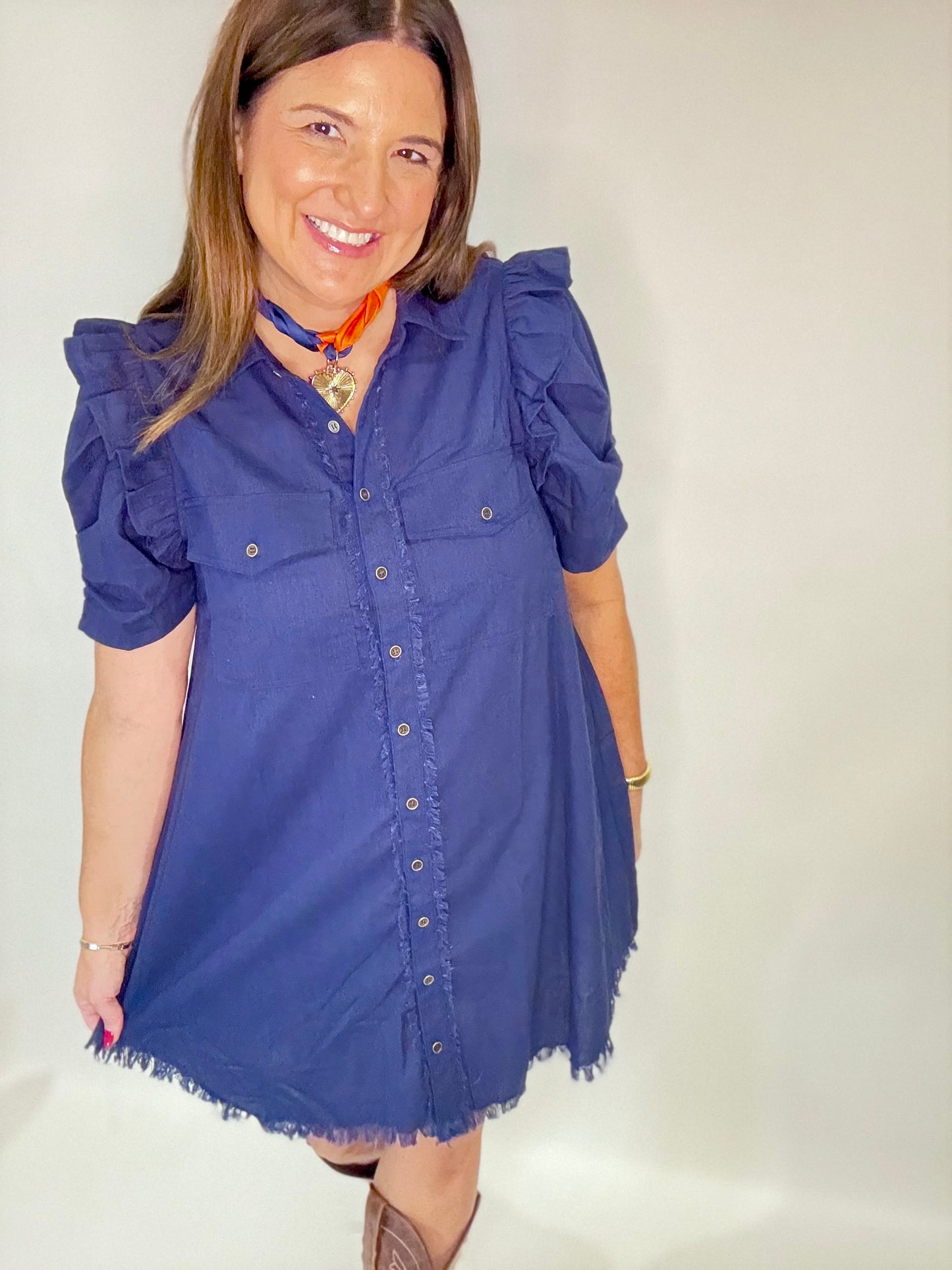 The Leslie Navy Ruffle  Dress - Triple Charm Boutique