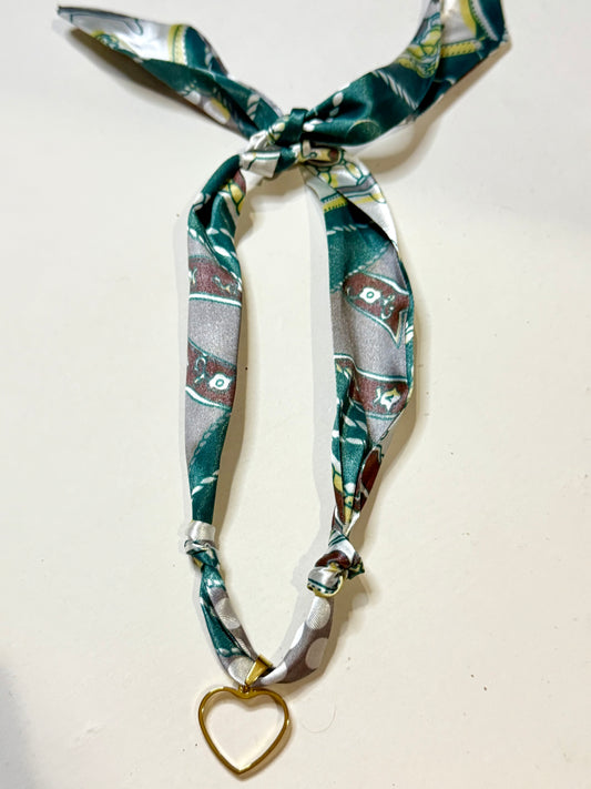 Green, white, & tan heart scarf necklace