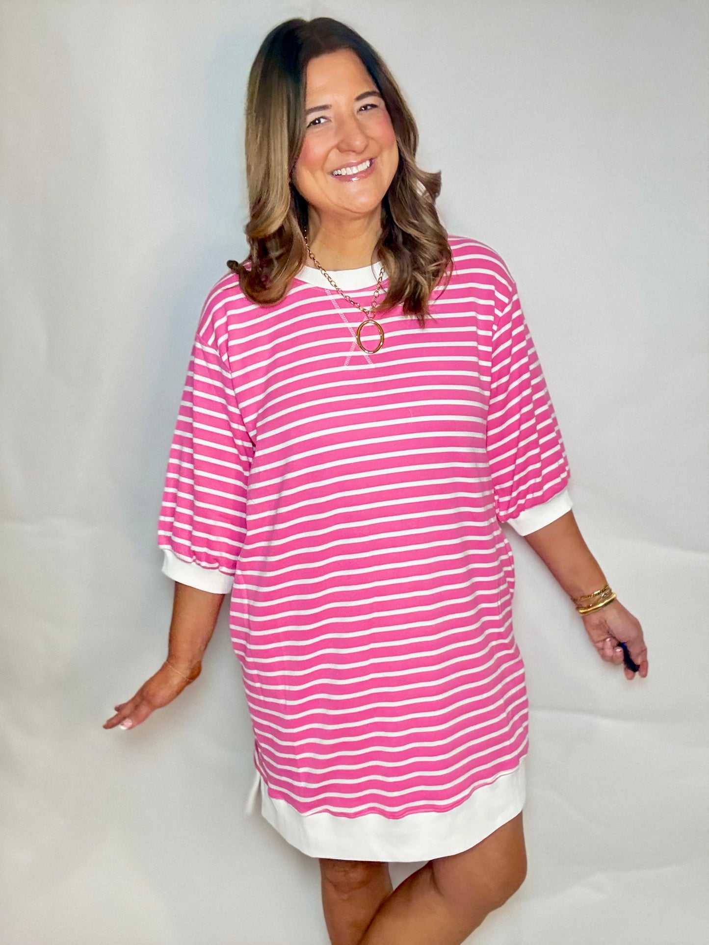 The Pink Stripe Comfy Dress - Triple Charm Boutique