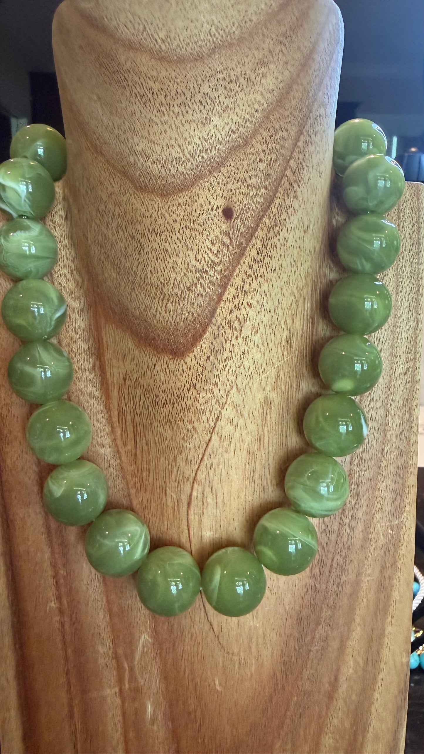 Marble Bead Necklace Olive Green