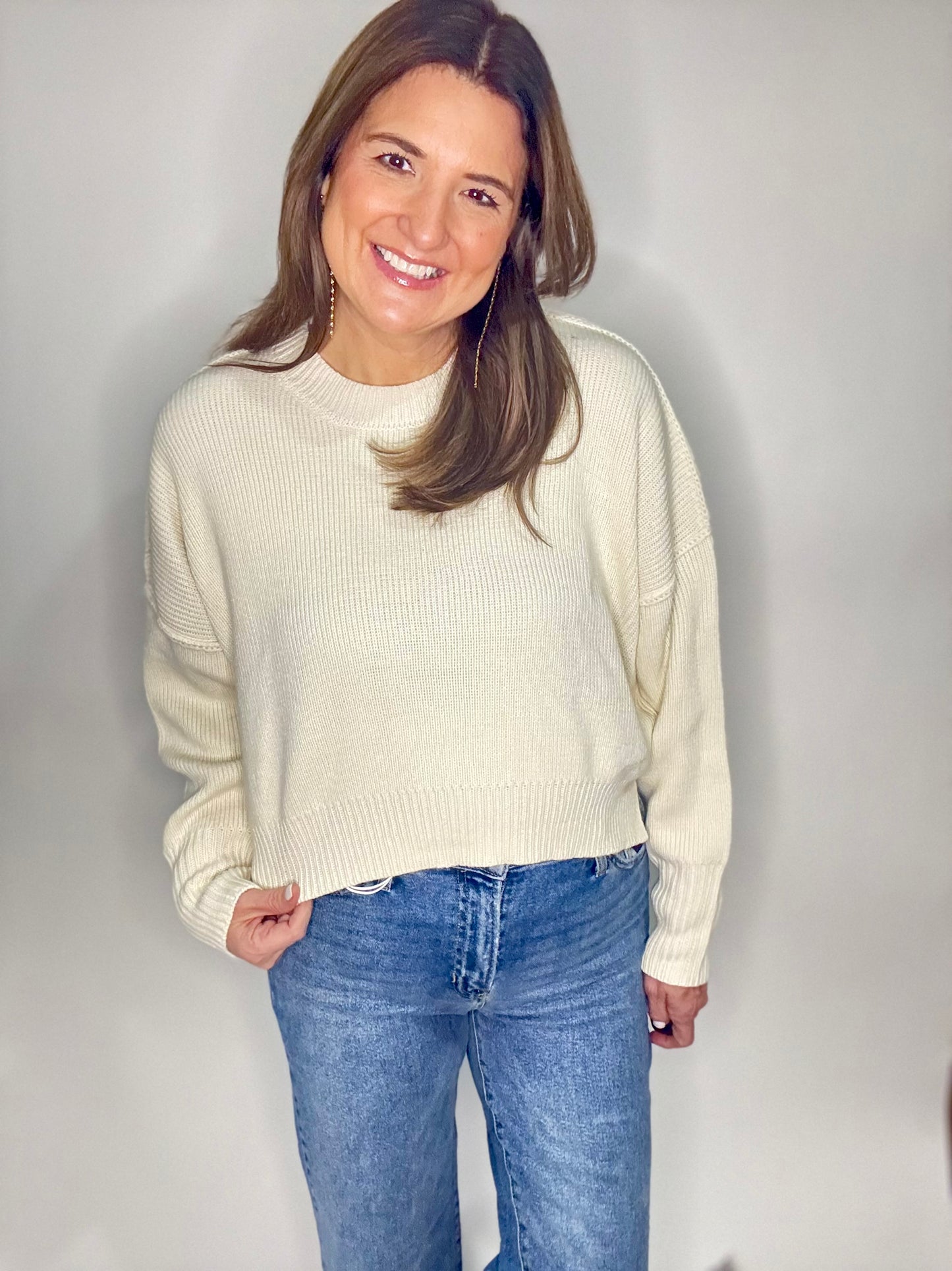 Cream Cropped Sweater - Triple Charm Boutique