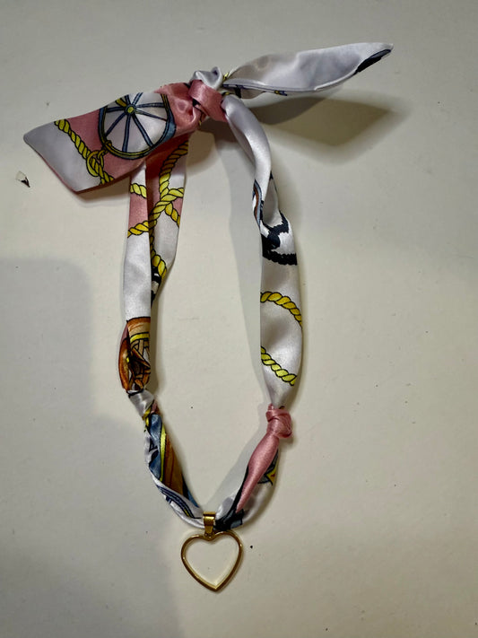 Pink, white, & blue heart scarf necklace