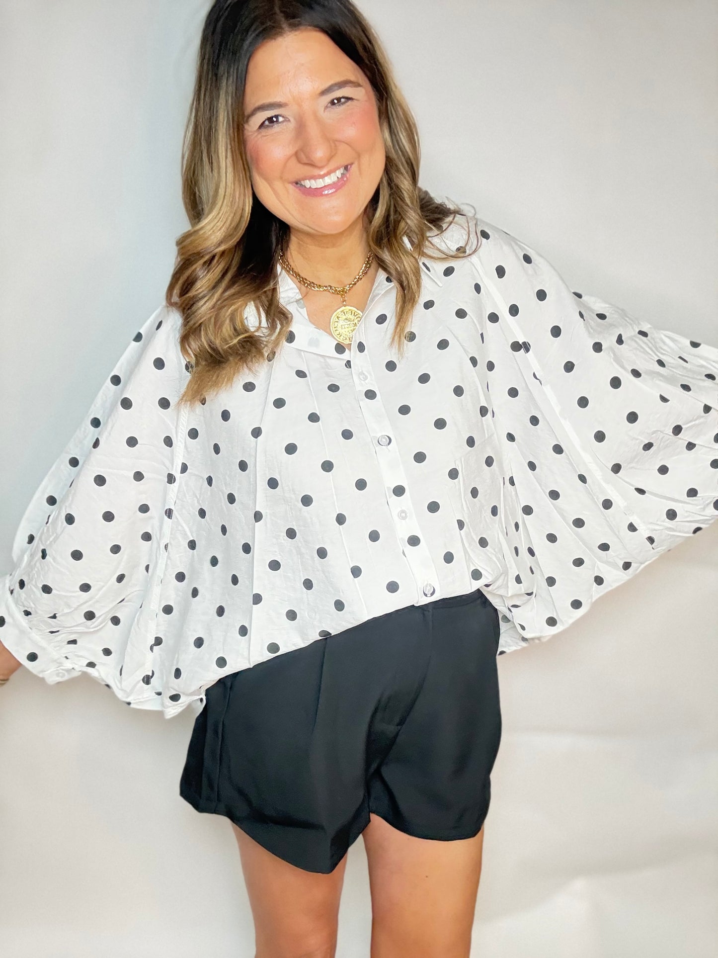 The Dotty White Blouse - Triple Charm Boutique