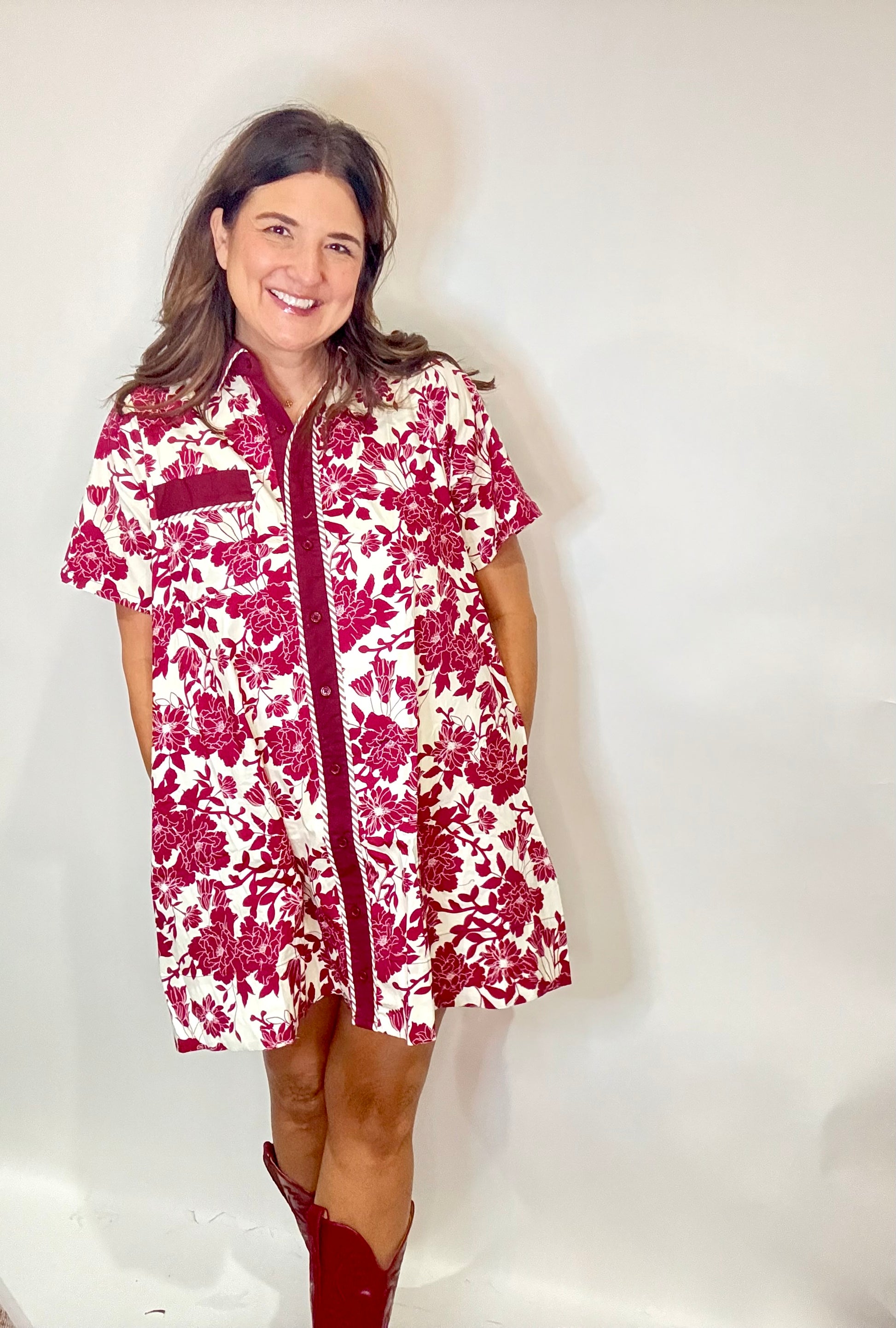The Red & White Floral Gail  Dress - Triple Charm Boutique