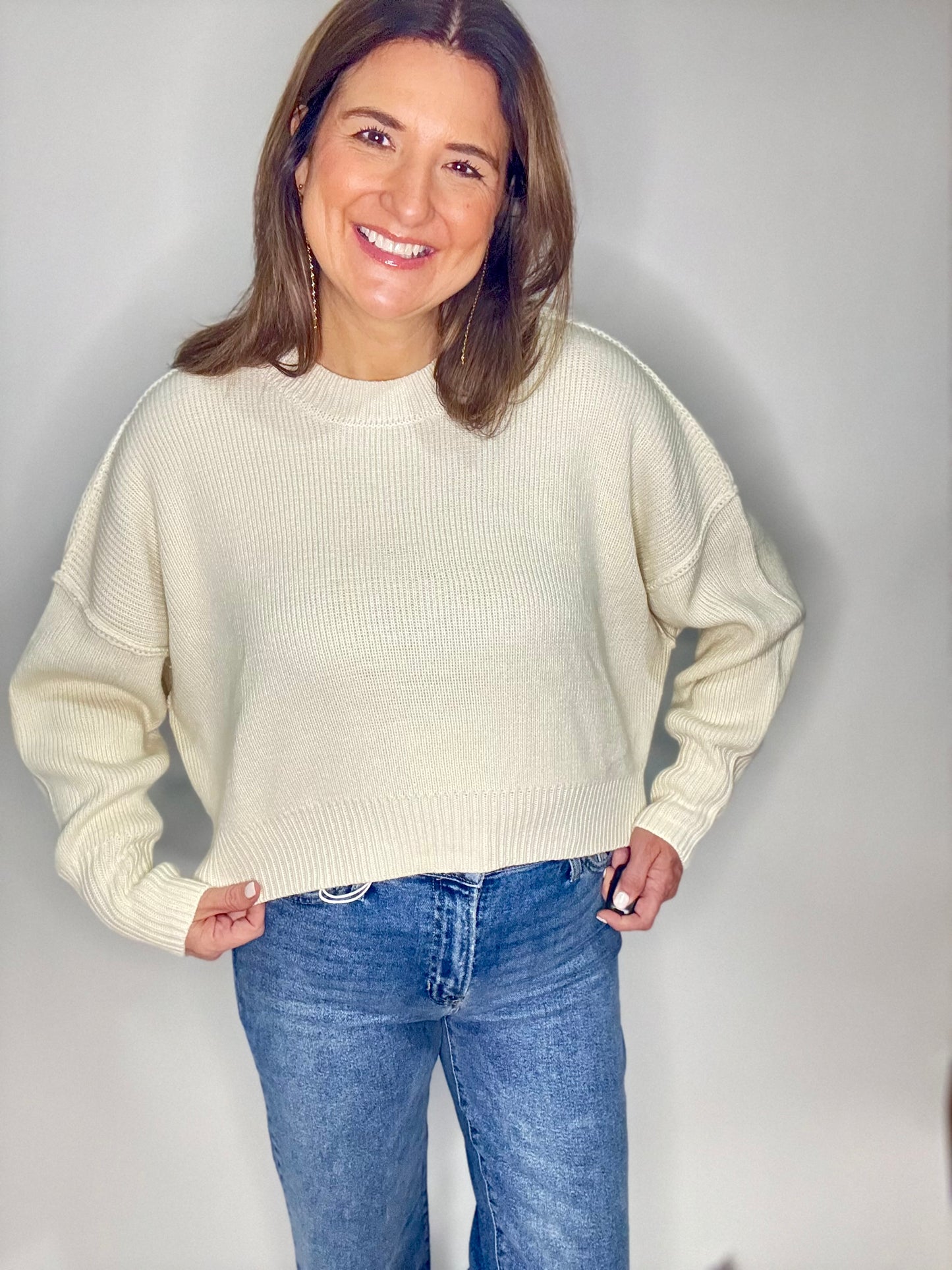 Cream Cropped Sweater - Triple Charm Boutique