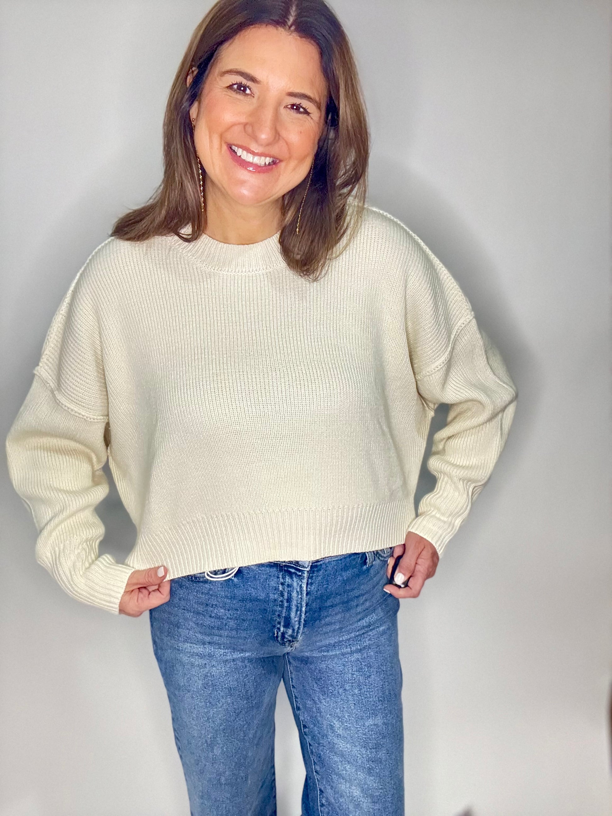 Cream Cropped Sweater - Triple Charm Boutique