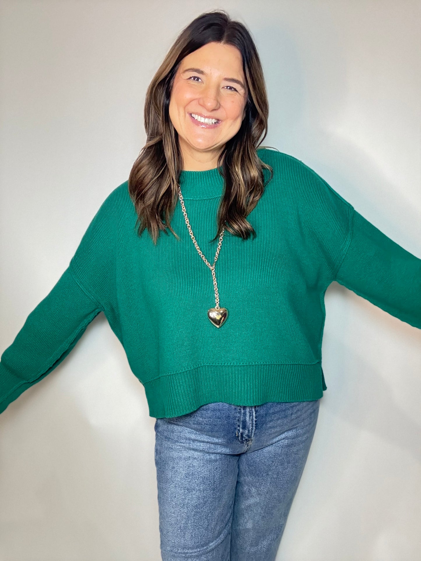 The Mock Neck Green Sweater - Triple Charm Boutique