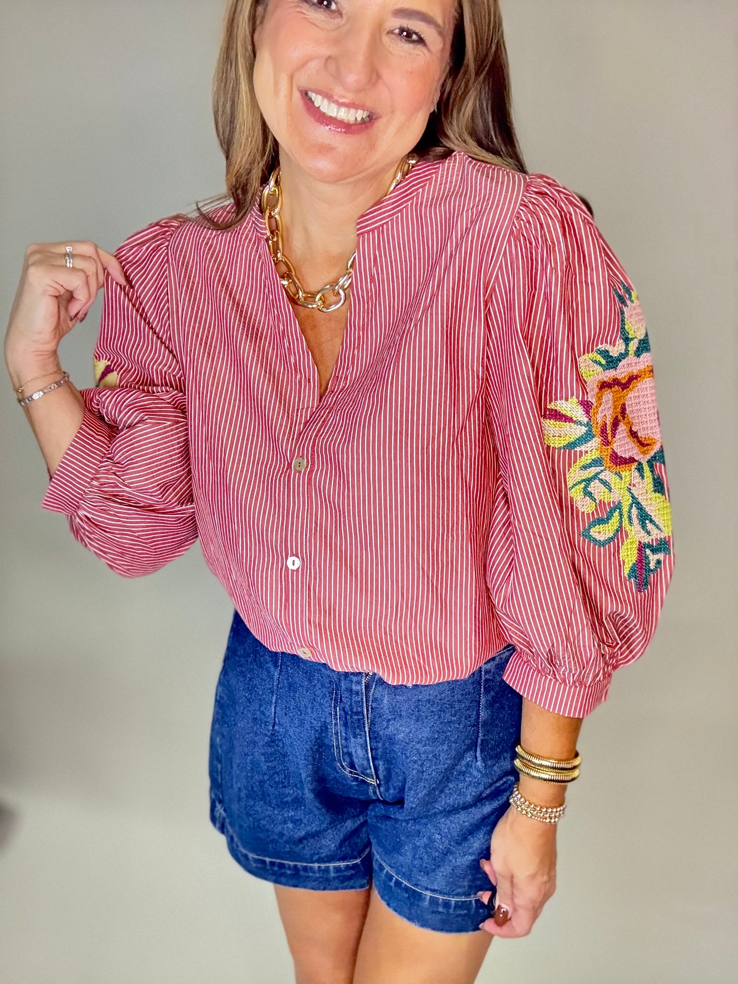 The Red Stripe Floral Blouse