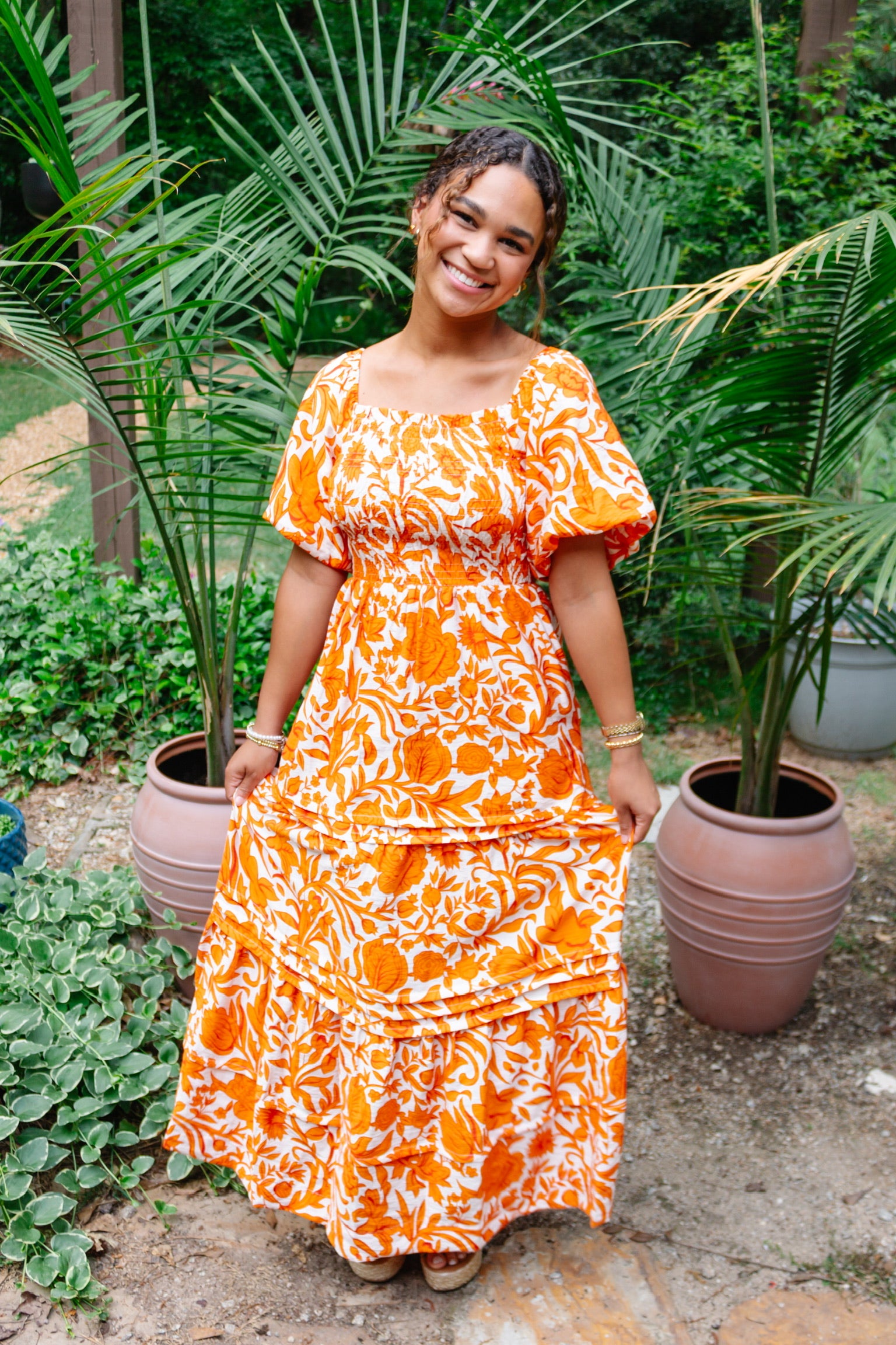 The Orange Fun Floral Maxi Dress - Triple Charm Boutique