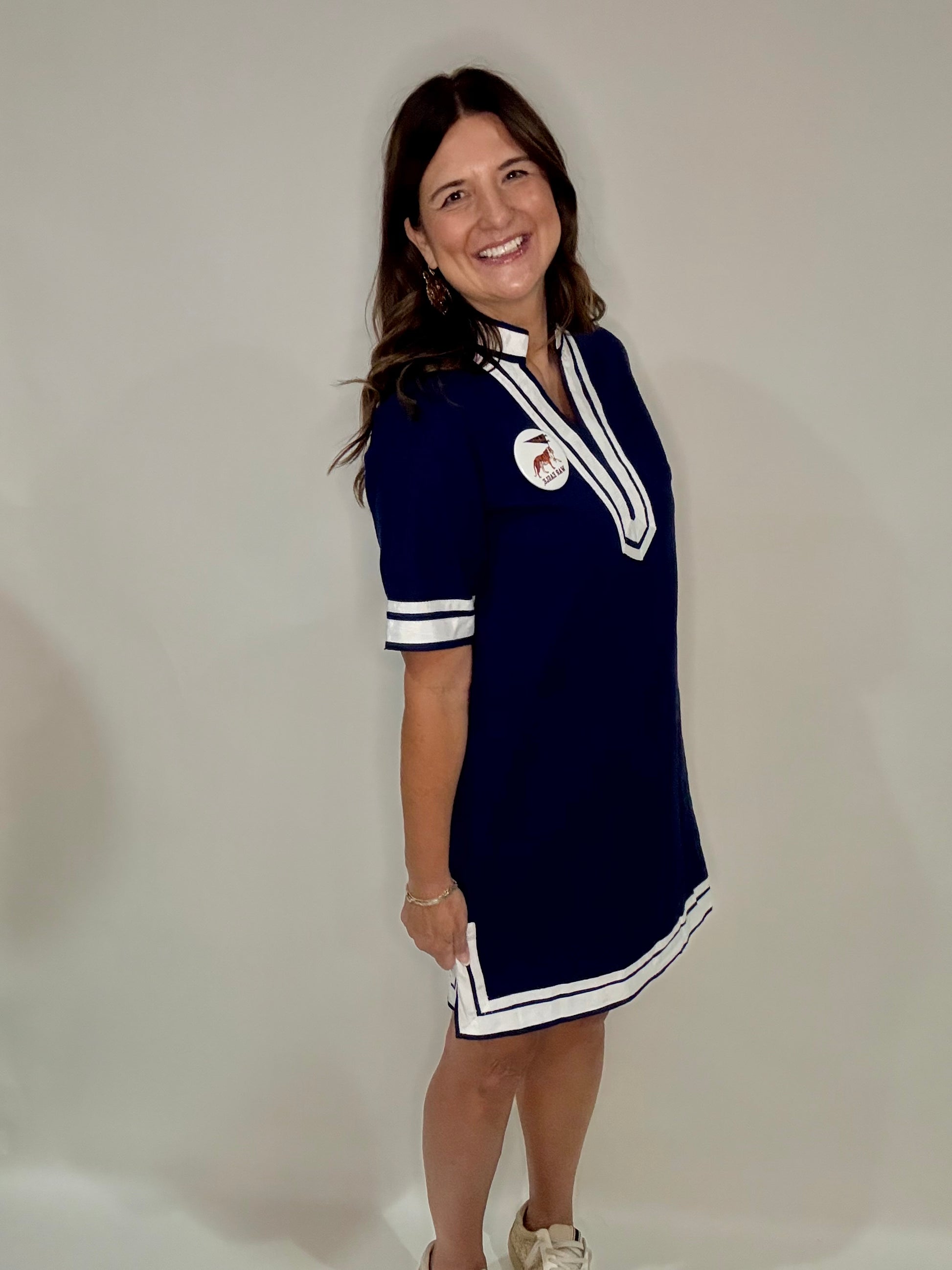 The Nautical Navy Linen Dress - Triple Charm Boutique