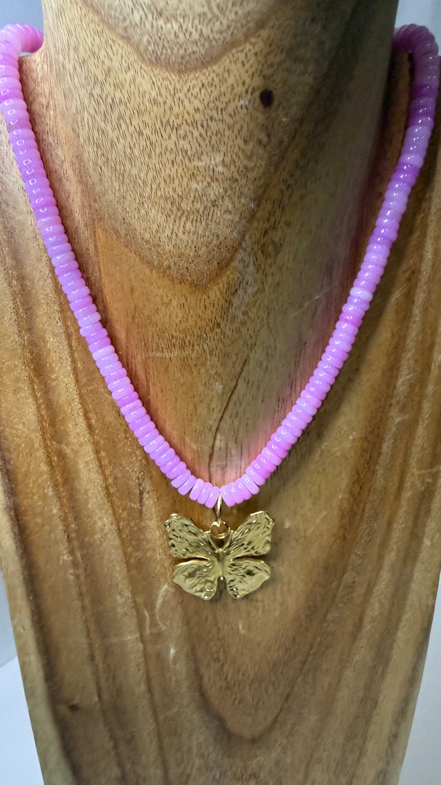 The Small Butterfly Necklace On Pink Beaded Clasp Necklace