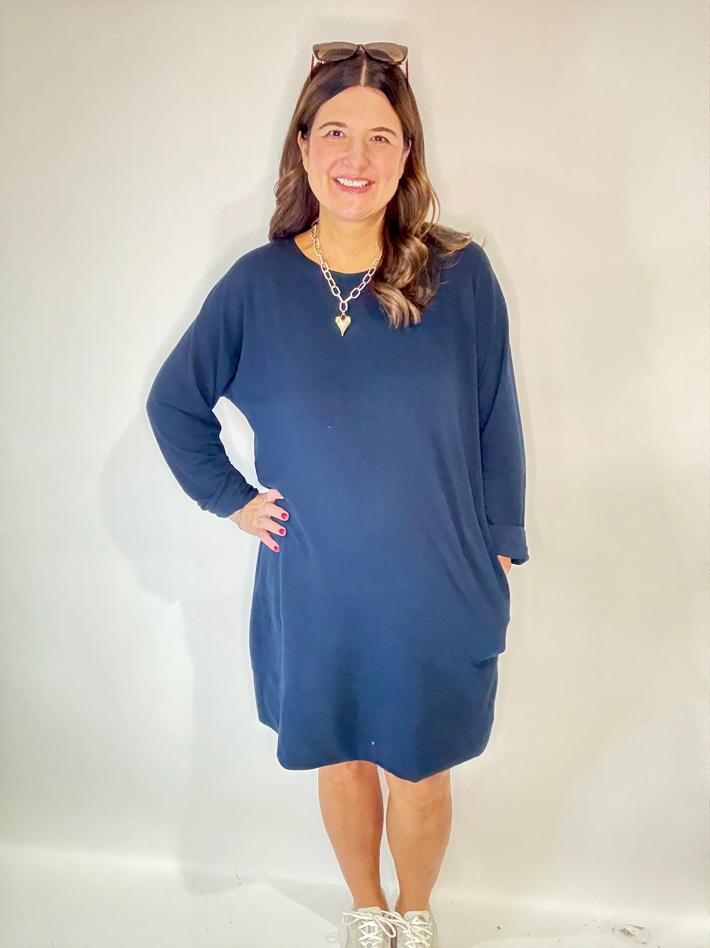 PJ Harlow Navy Blue Oversized Sweatshirt Dress/Gown - Triple Charm Boutique