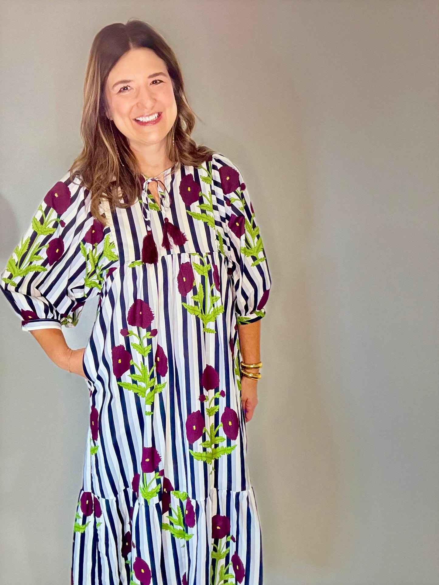 The Stripe Floral Tie Maxi Dress