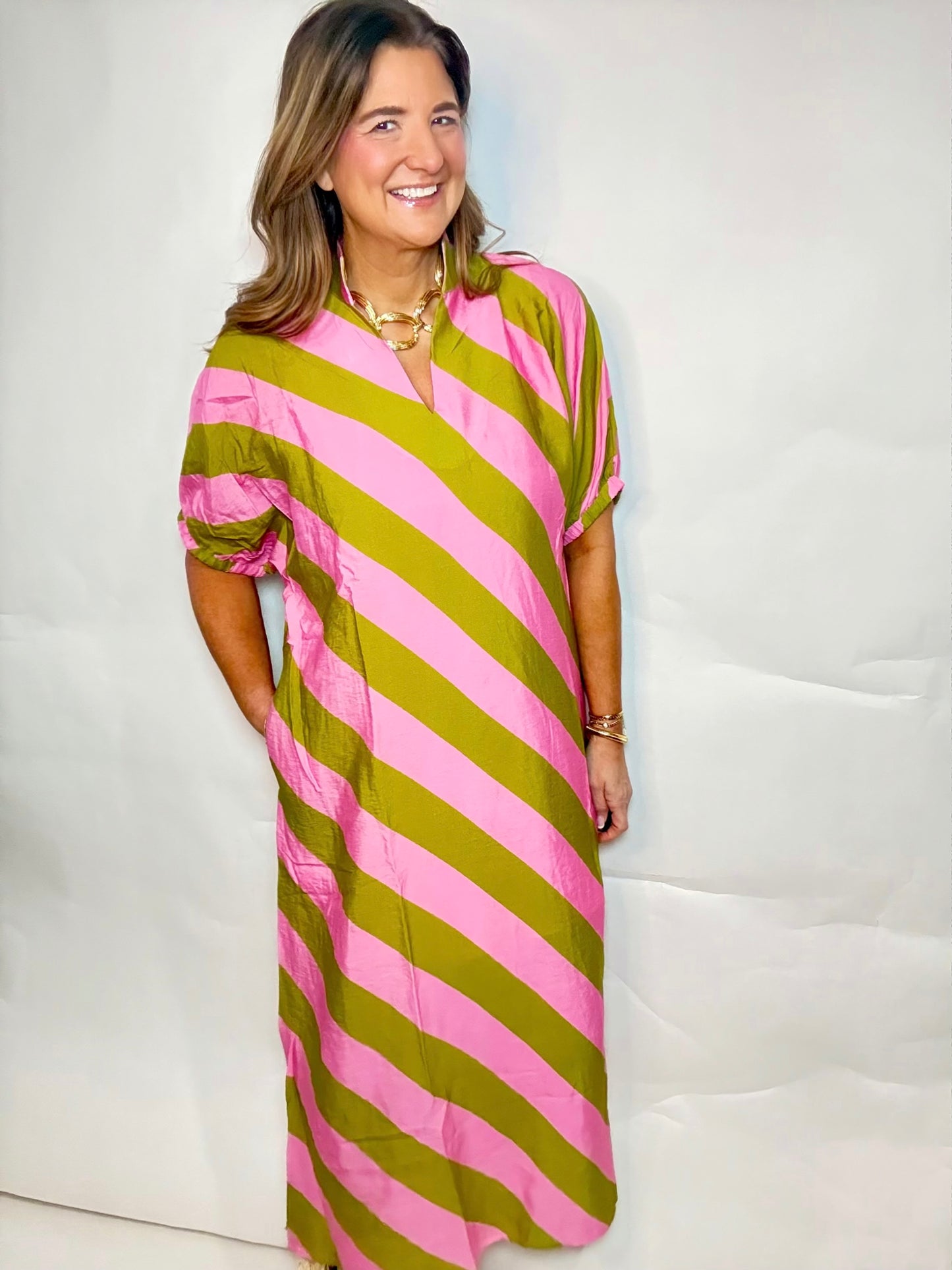 The Palm Spring  Stripe Midi Dress - Triple Charm Boutique