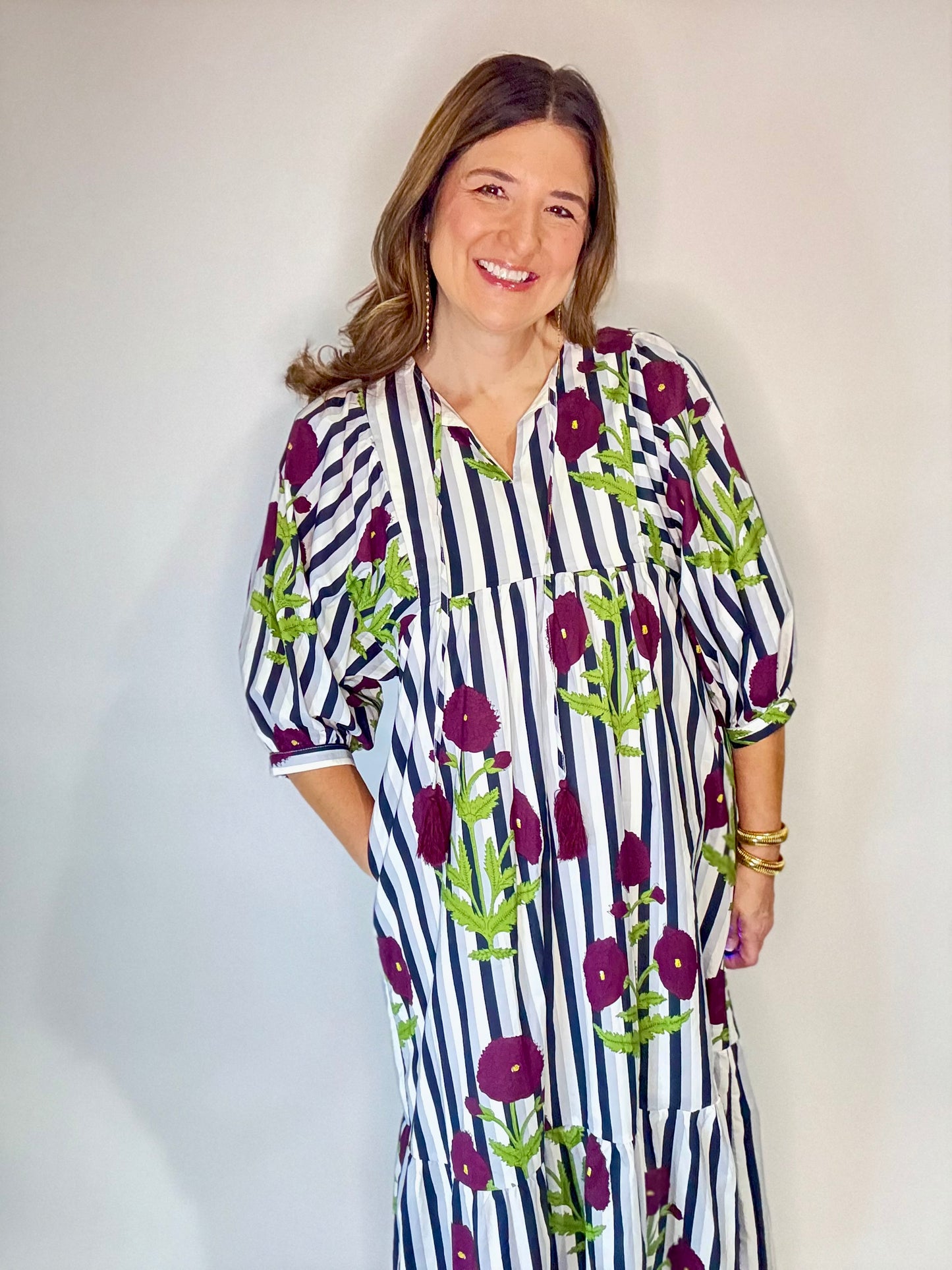 The Stripe Floral Tie Maxi Dress