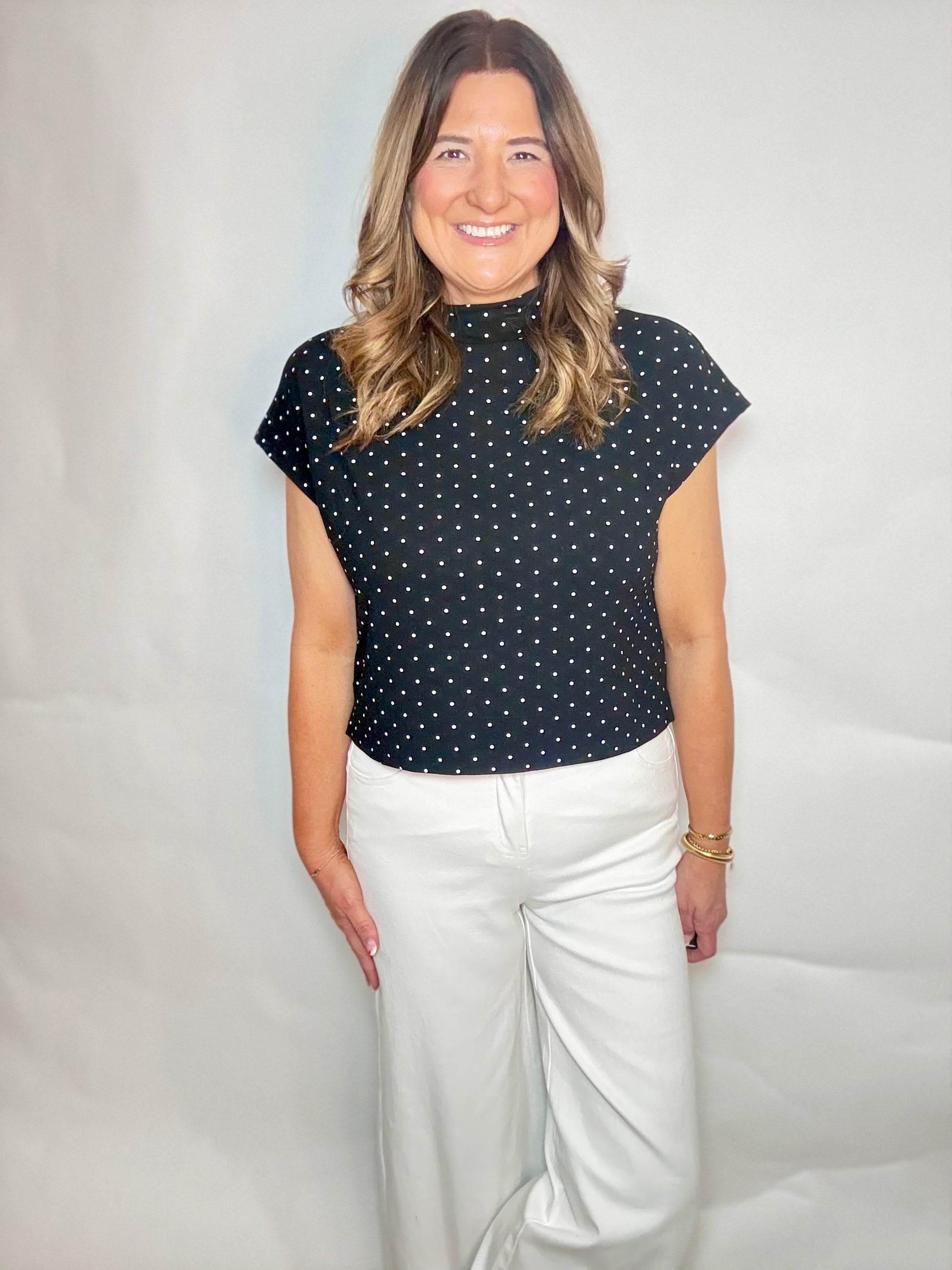 The Black Mock Neck Dot Top - Triple Charm Boutique