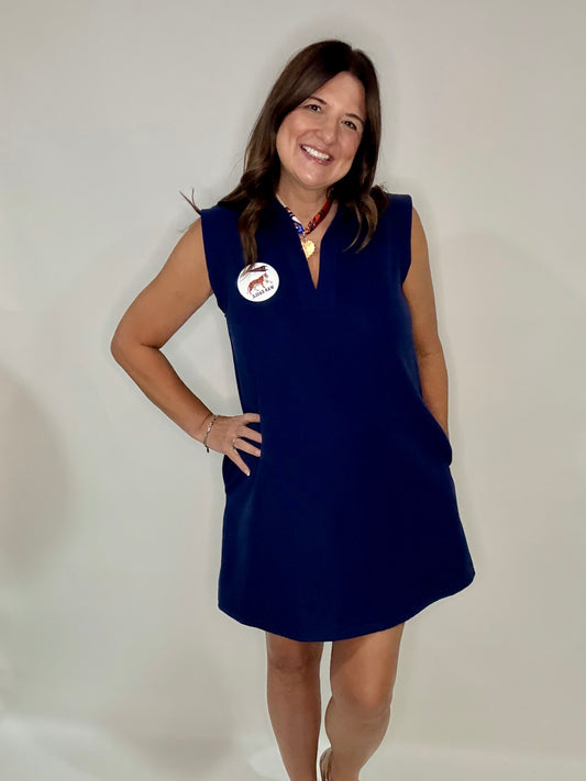 The Country Club Collar Dress in Navy - Triple Charm Boutique