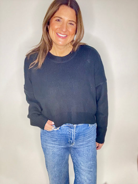 Black Cropped Comfy Sweater