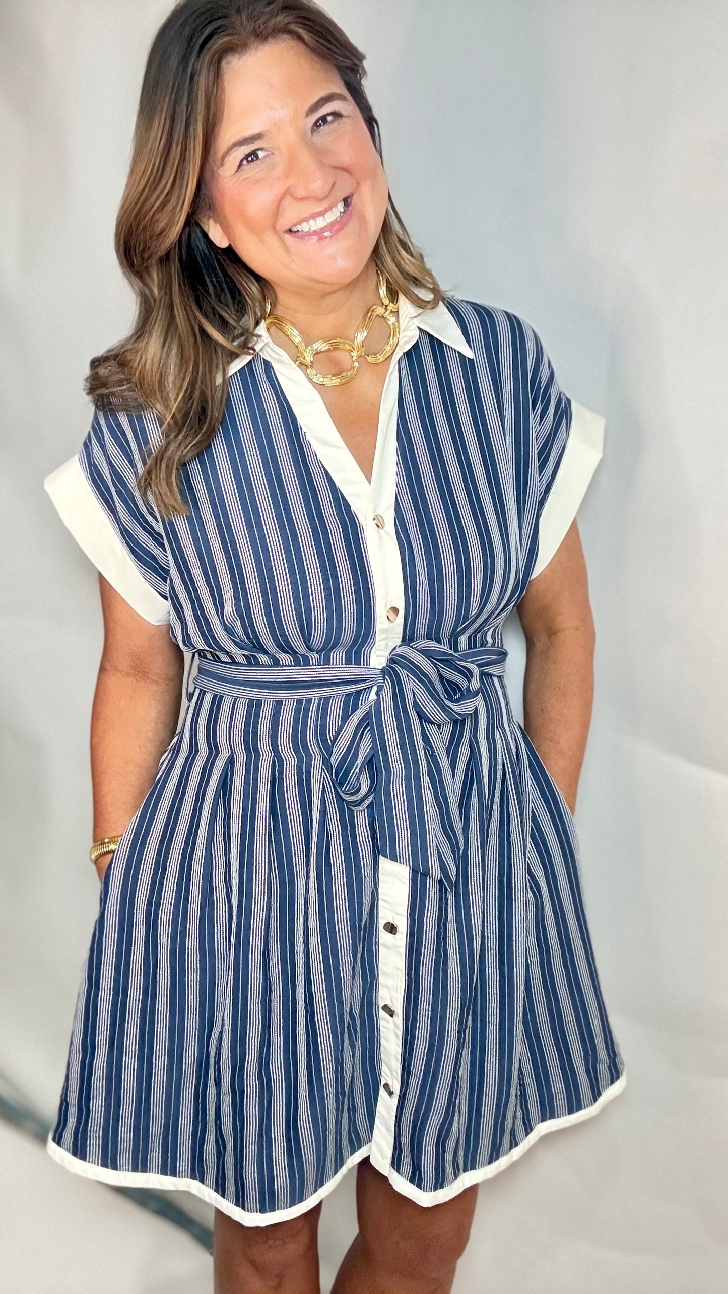 The Navy Stripe Mini Dress