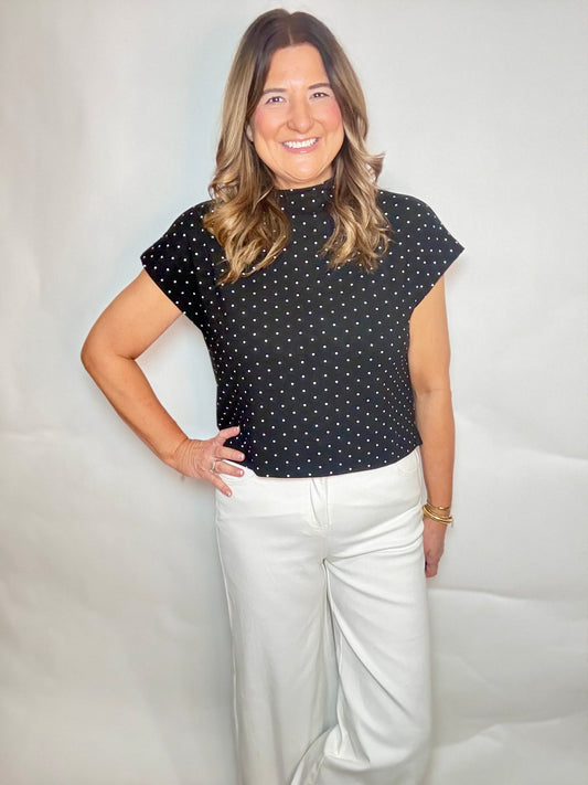The Black Mock Neck Dot Top - Triple Charm Boutique