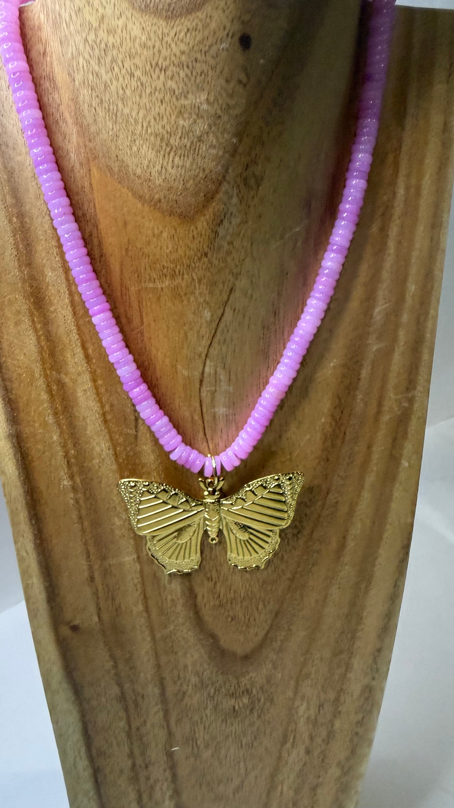 The Large Butterfly Necklace On Pink Beaded Clasp Necklace Pre-order
