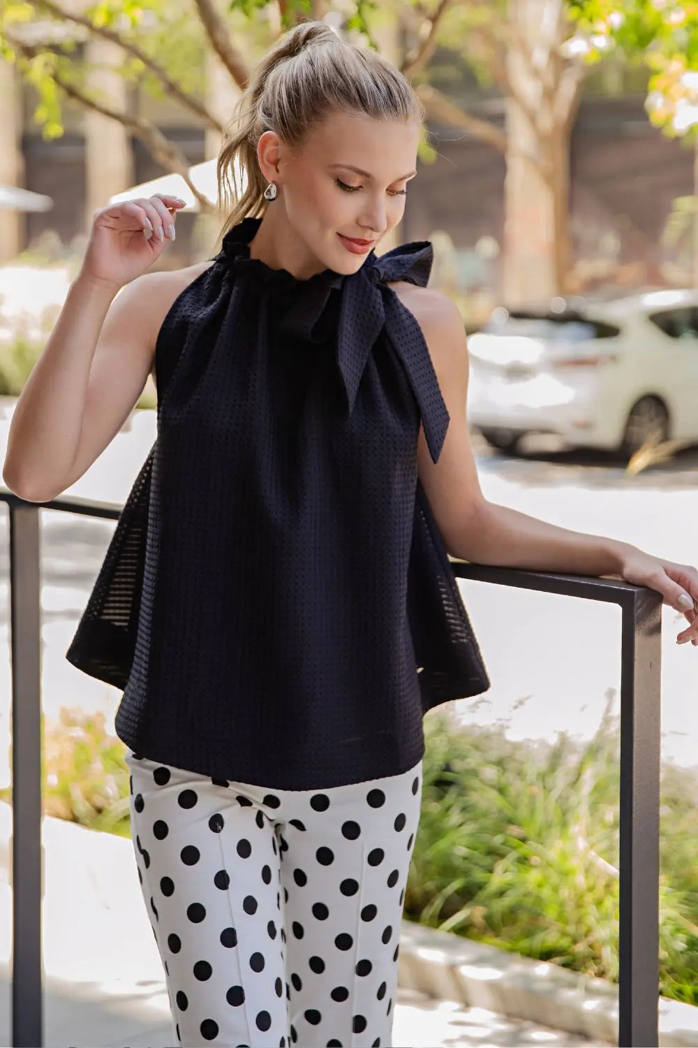 The Black Bow Tie Top