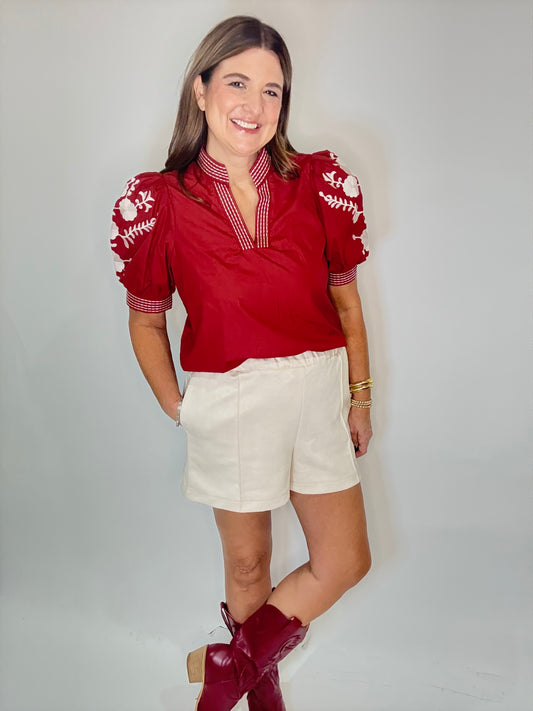 The Brick & White Embroidered Blouse