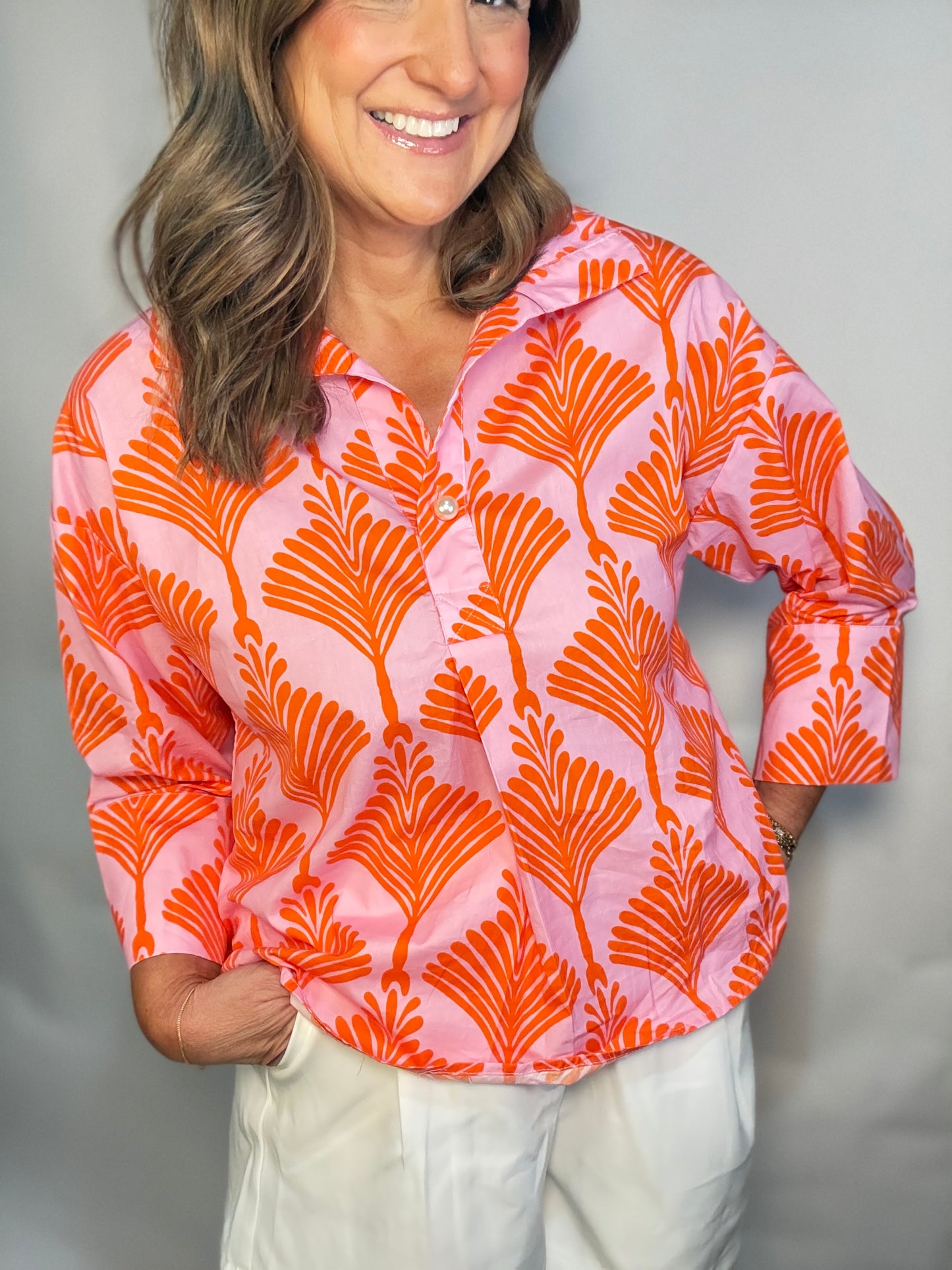 The Pink Fan Blouse - Triple Charm Boutique