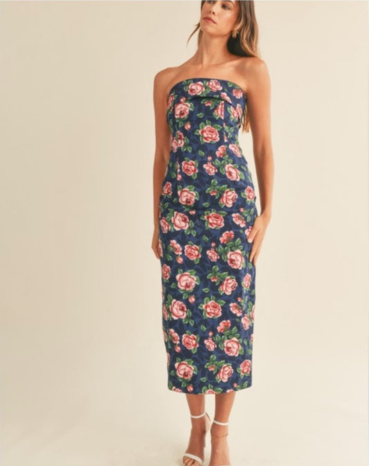 The Navy Floral Midi Dress