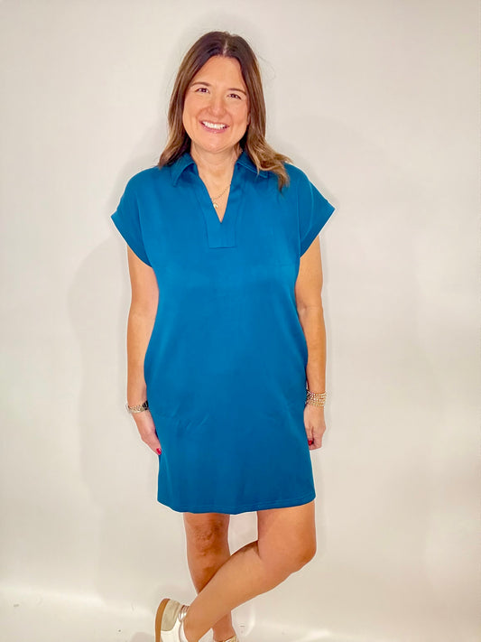 The Mandy Teal Scuba Dress - Triple Charm Boutique
