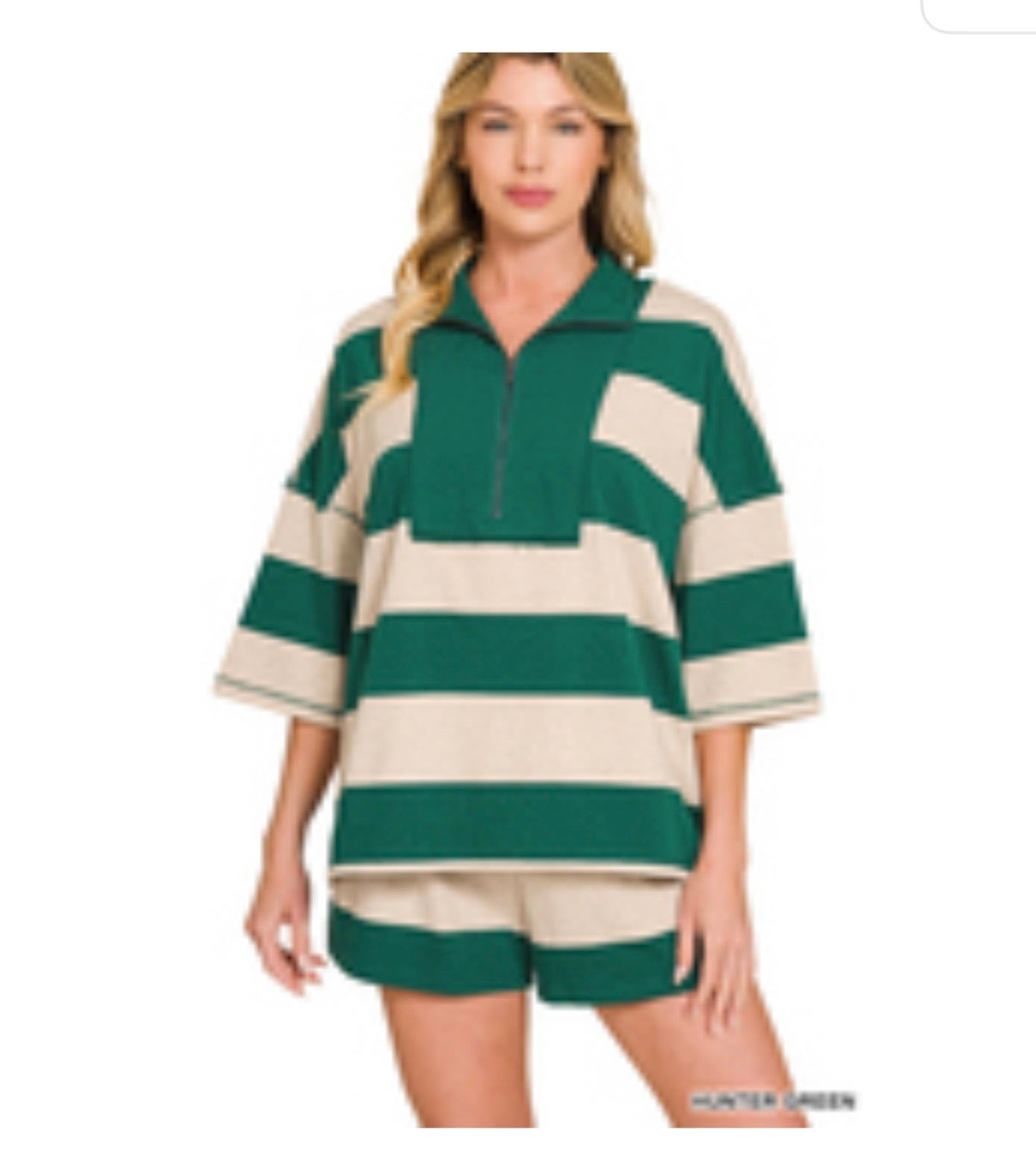 The Hunter Green Stripe Shorts Set