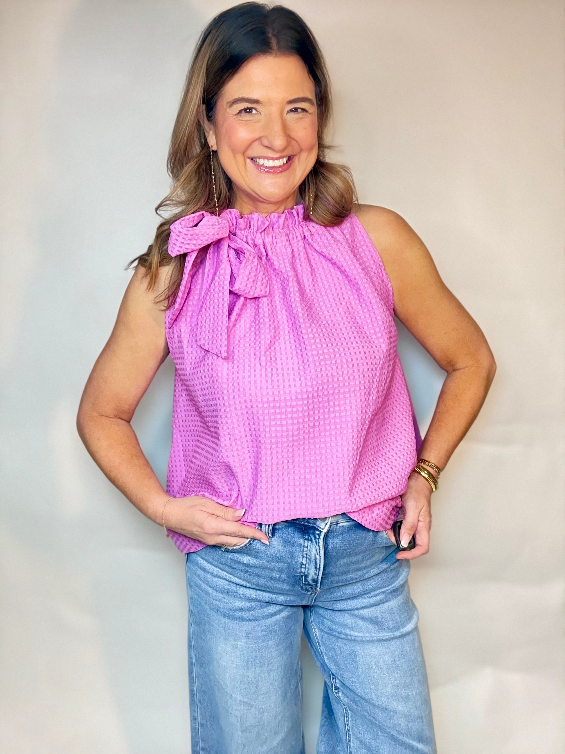 The Pink Bow Tie Top - Triple Charm Boutique