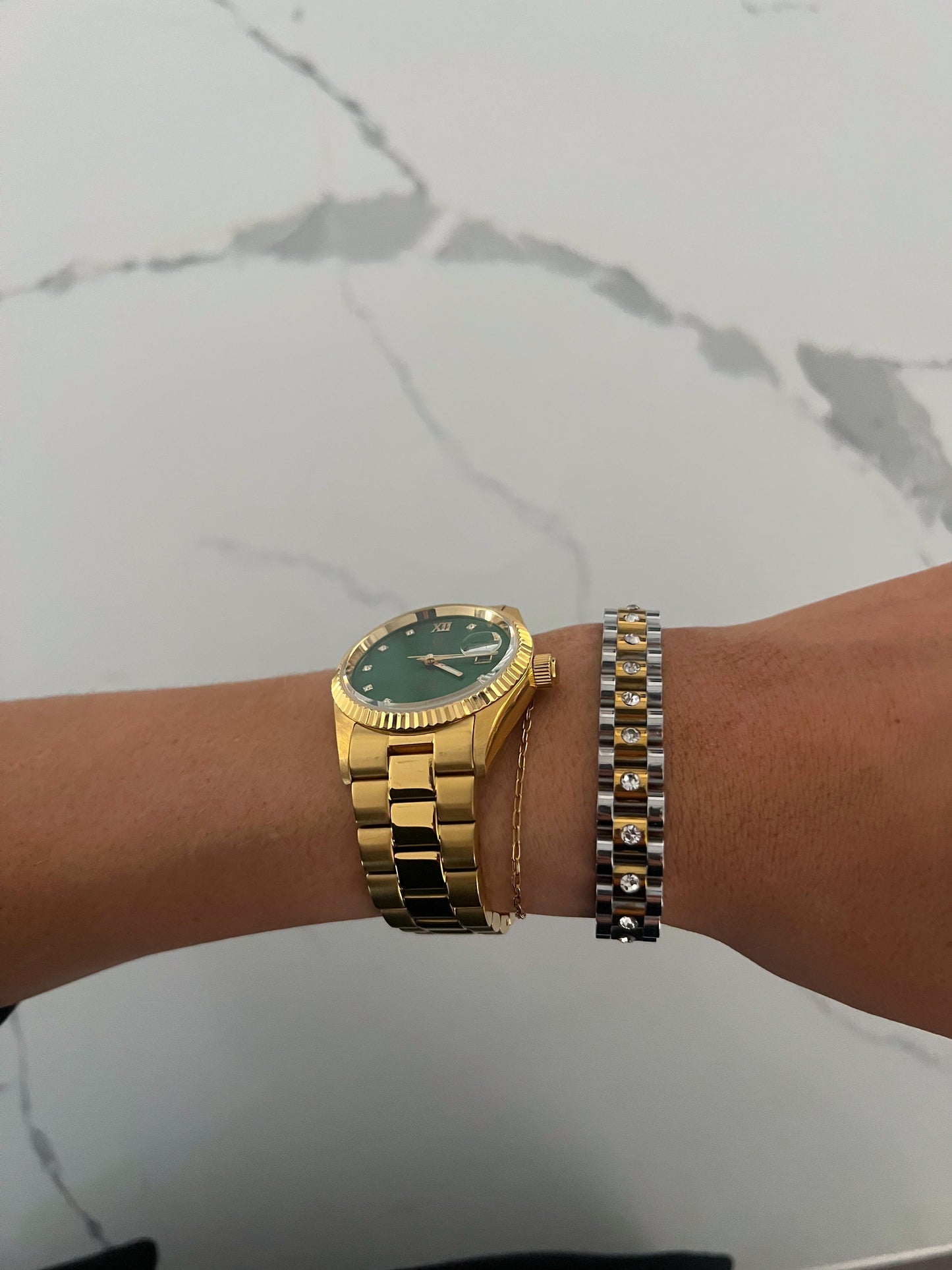 DIAMOND TWO TONED WATCH BAND BRACELET - Triple Charm Boutique