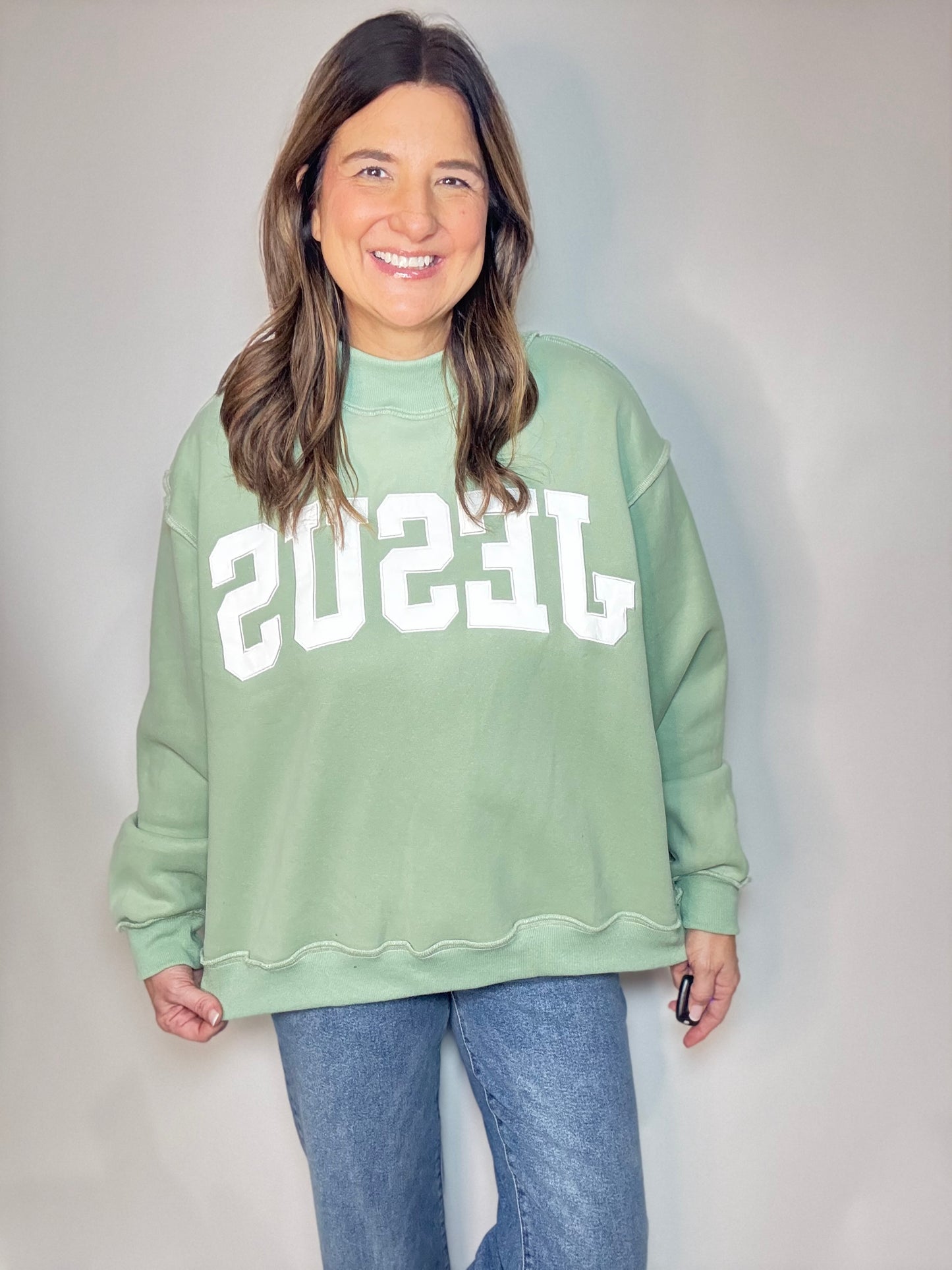 Sage Green Mock Neck Sweatshirt