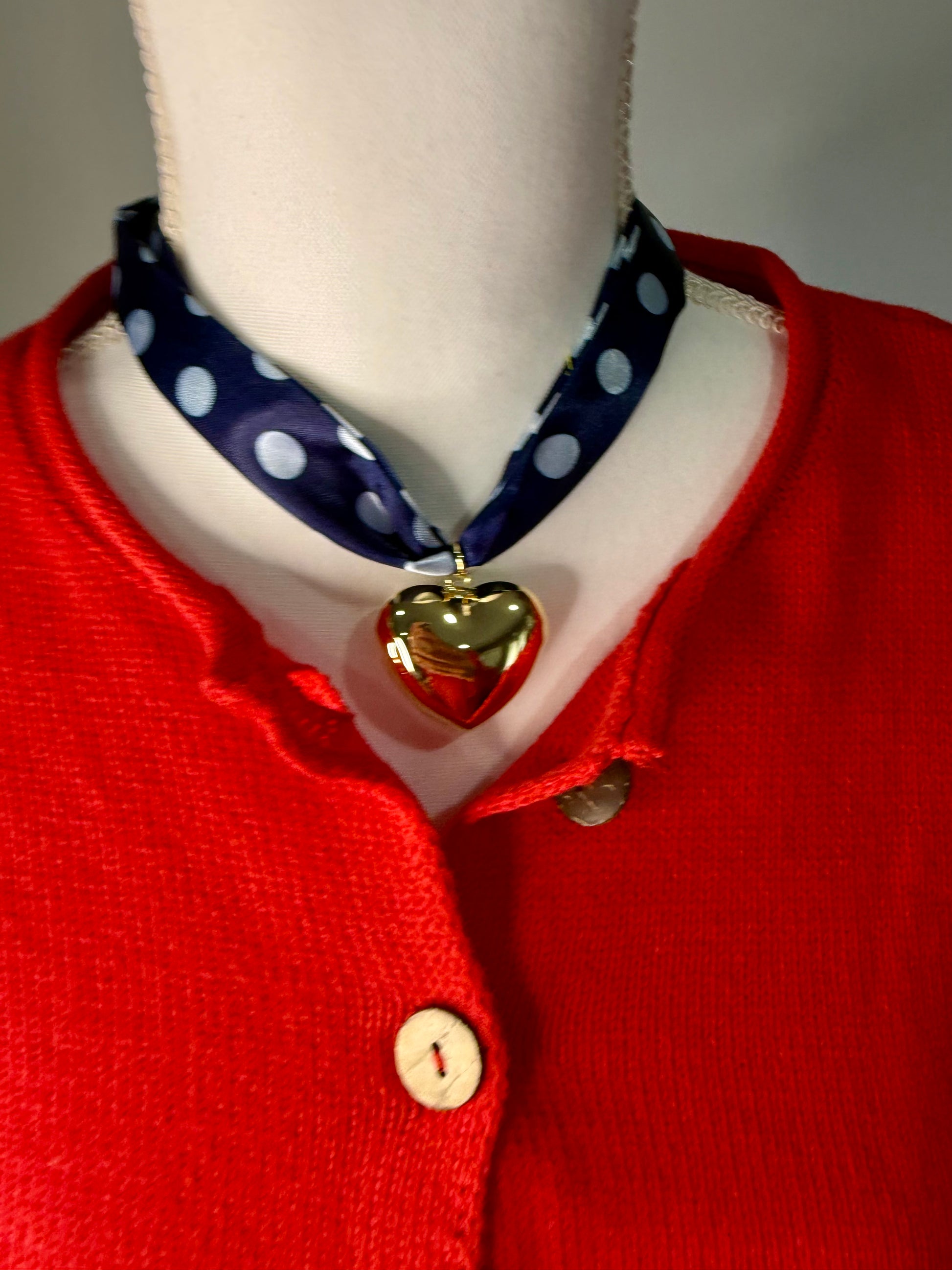 Scarf Heart Necklace in Navy & Dot Print - Triple Charm Boutique