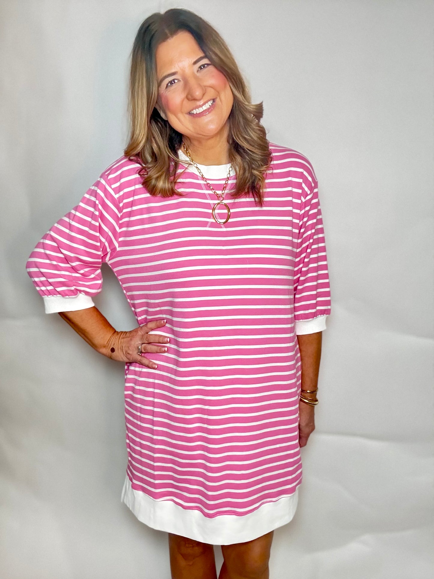 The Pink Stripe Comfy Dress - Triple Charm Boutique