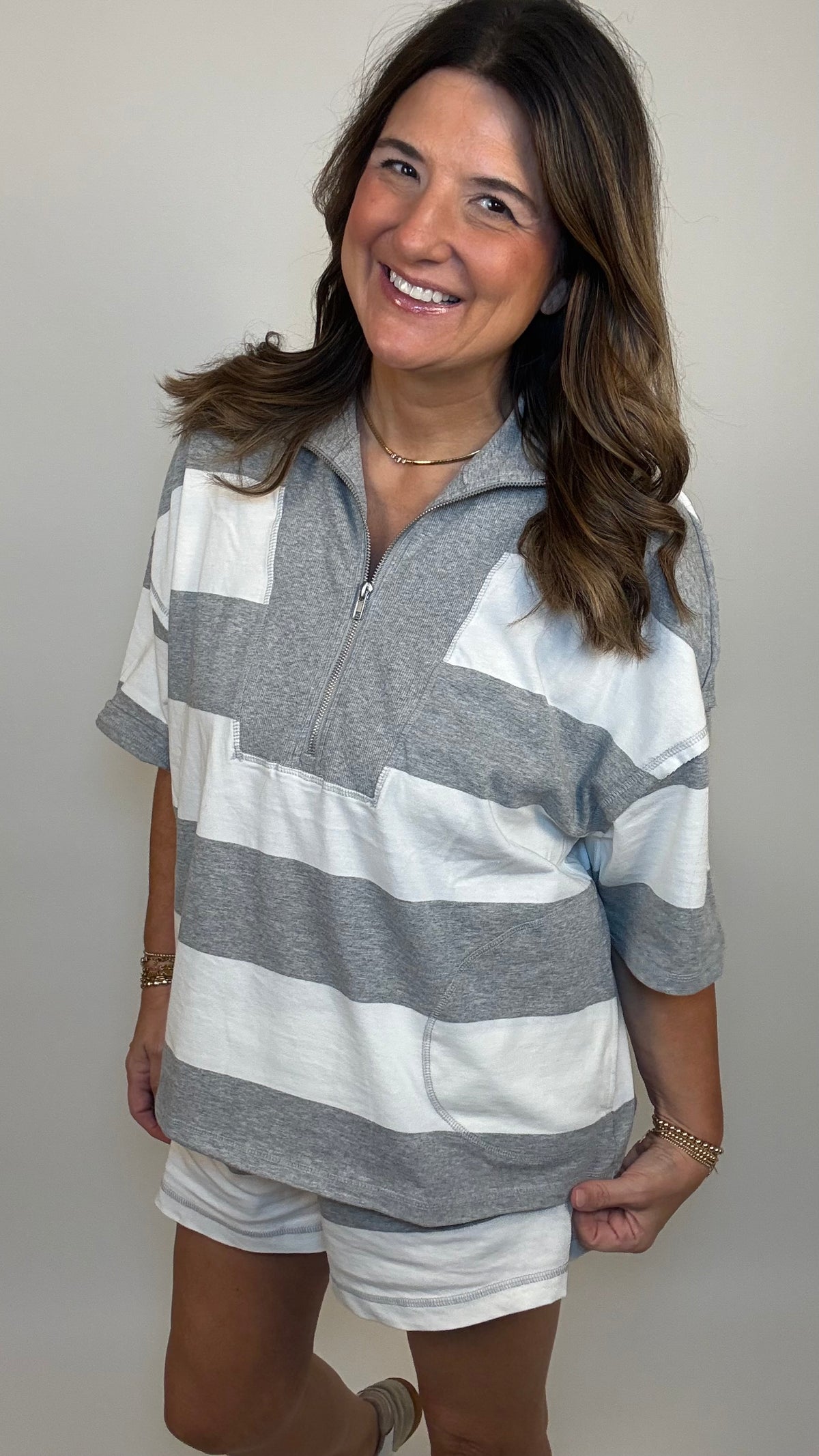 The Grey Stripe Shorts Set