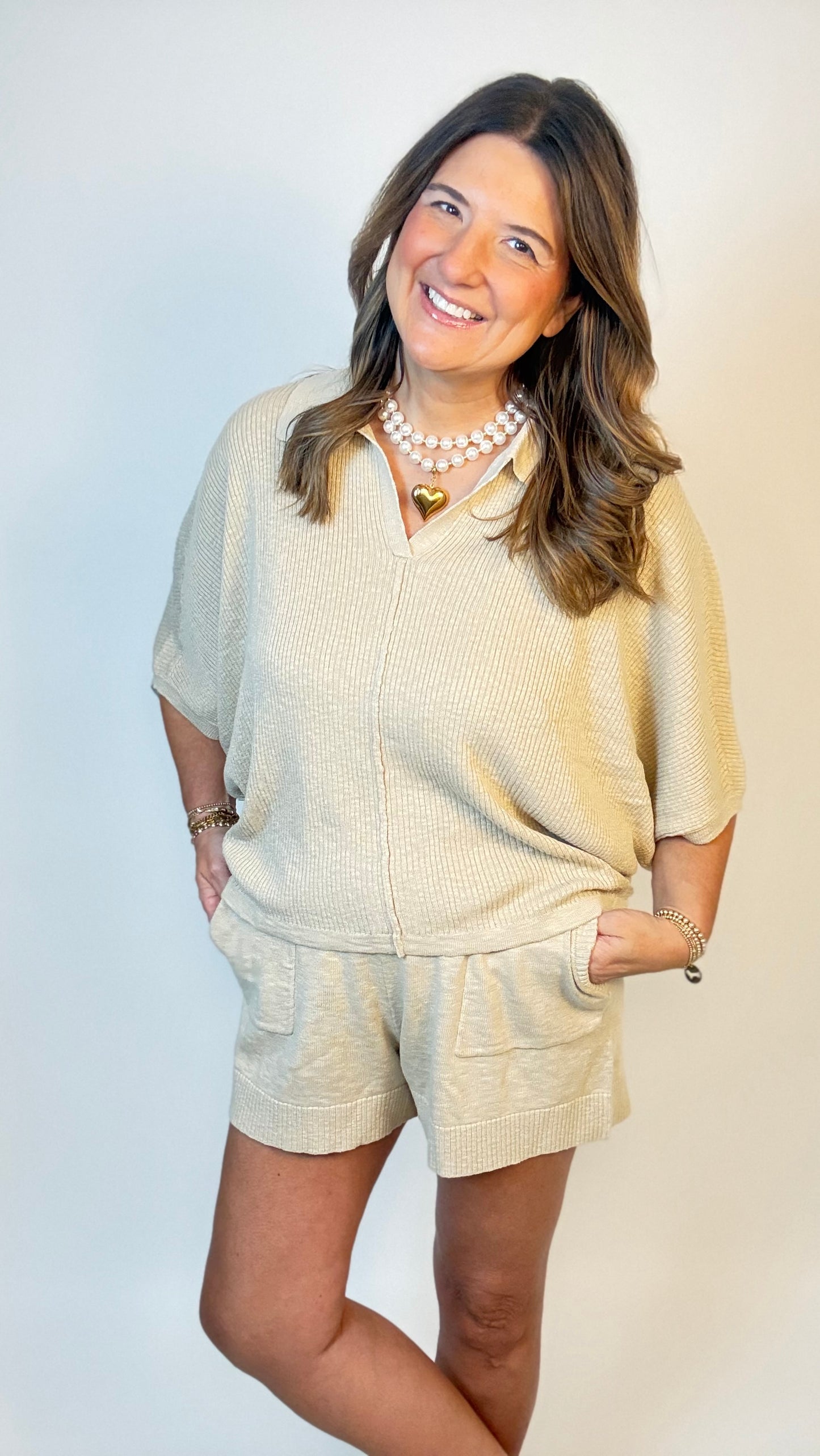 The Tan Sweater Shorts Set
