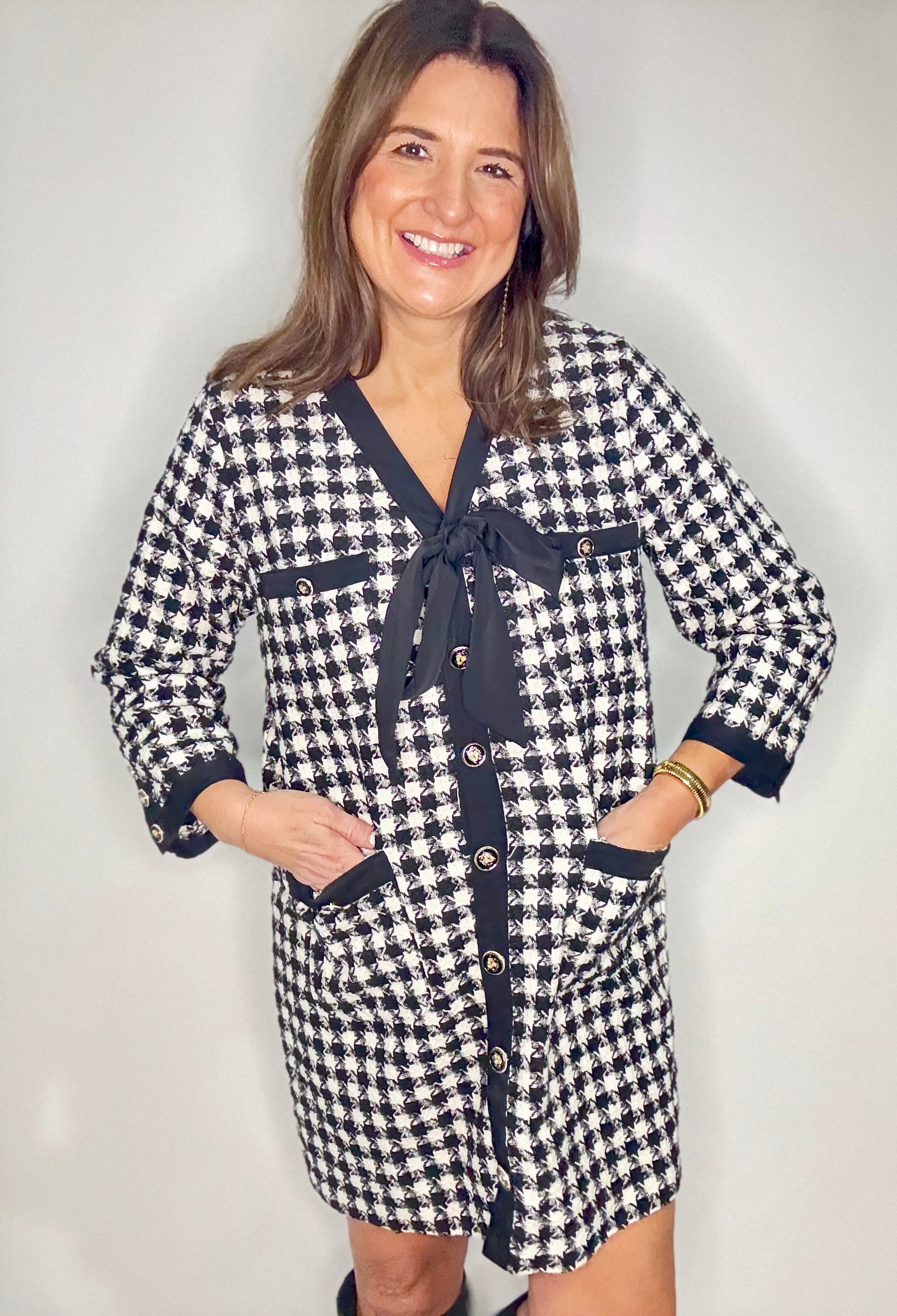 Black Houndstooth Dress - Triple Charm Boutique