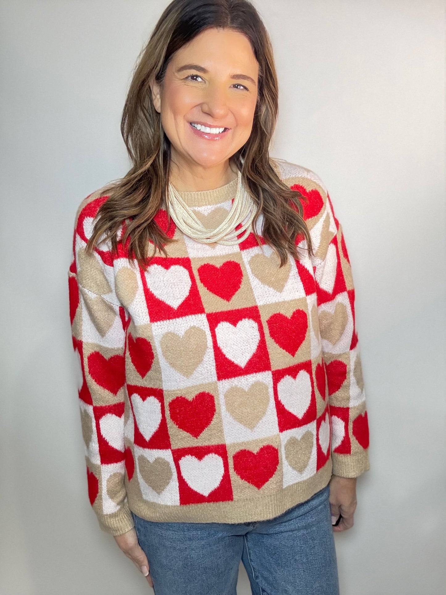 The Checker Board Heart Sweater - Triple Charm Boutique