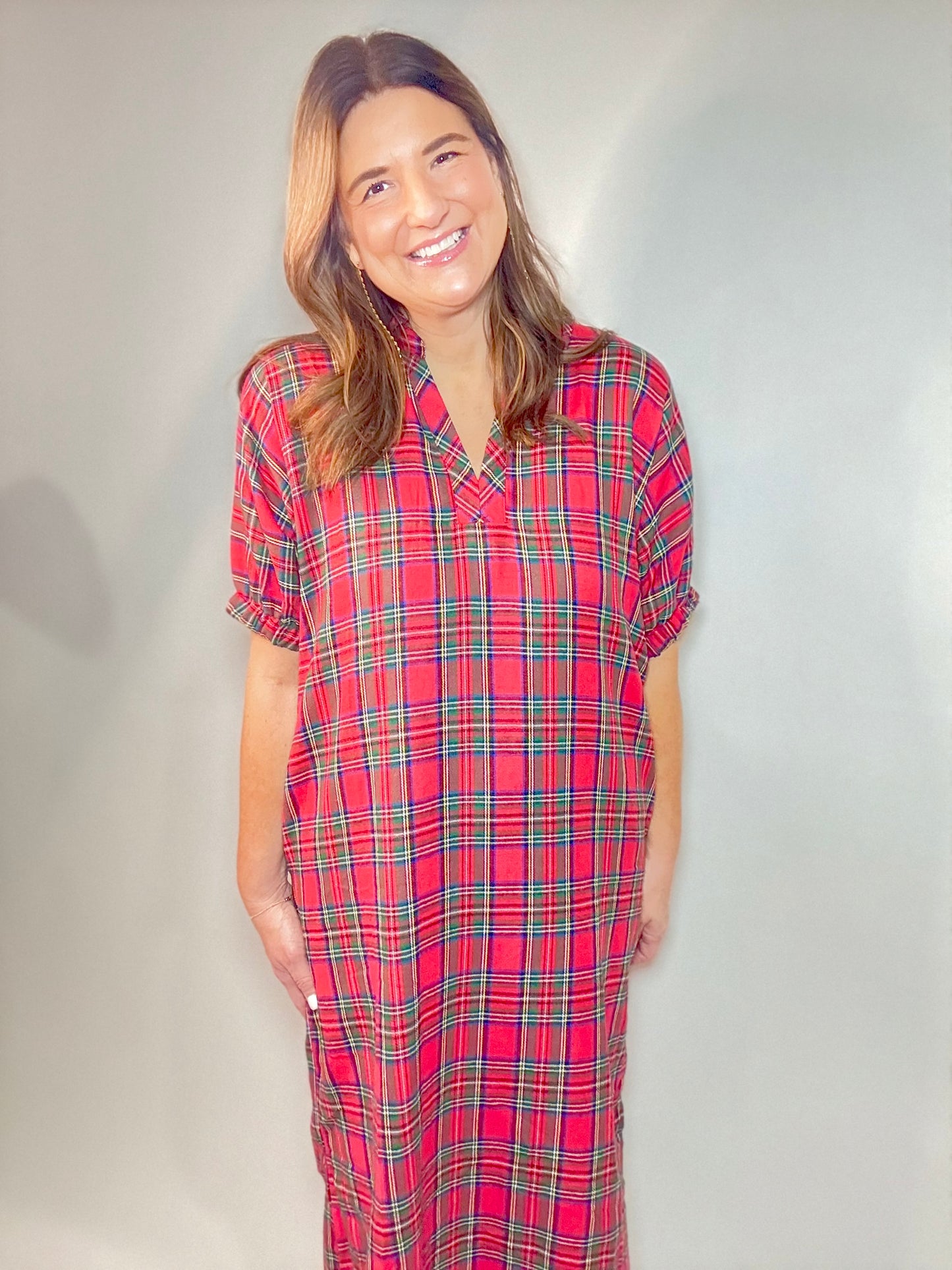 Red Plaid Maxi Dress