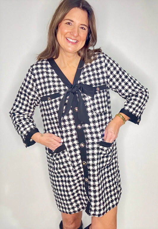 Black Houndstooth Dress - Triple Charm Boutique