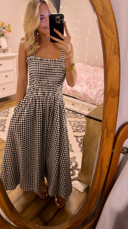 Lilly black gingham maxi dress - Triple Charm Boutique