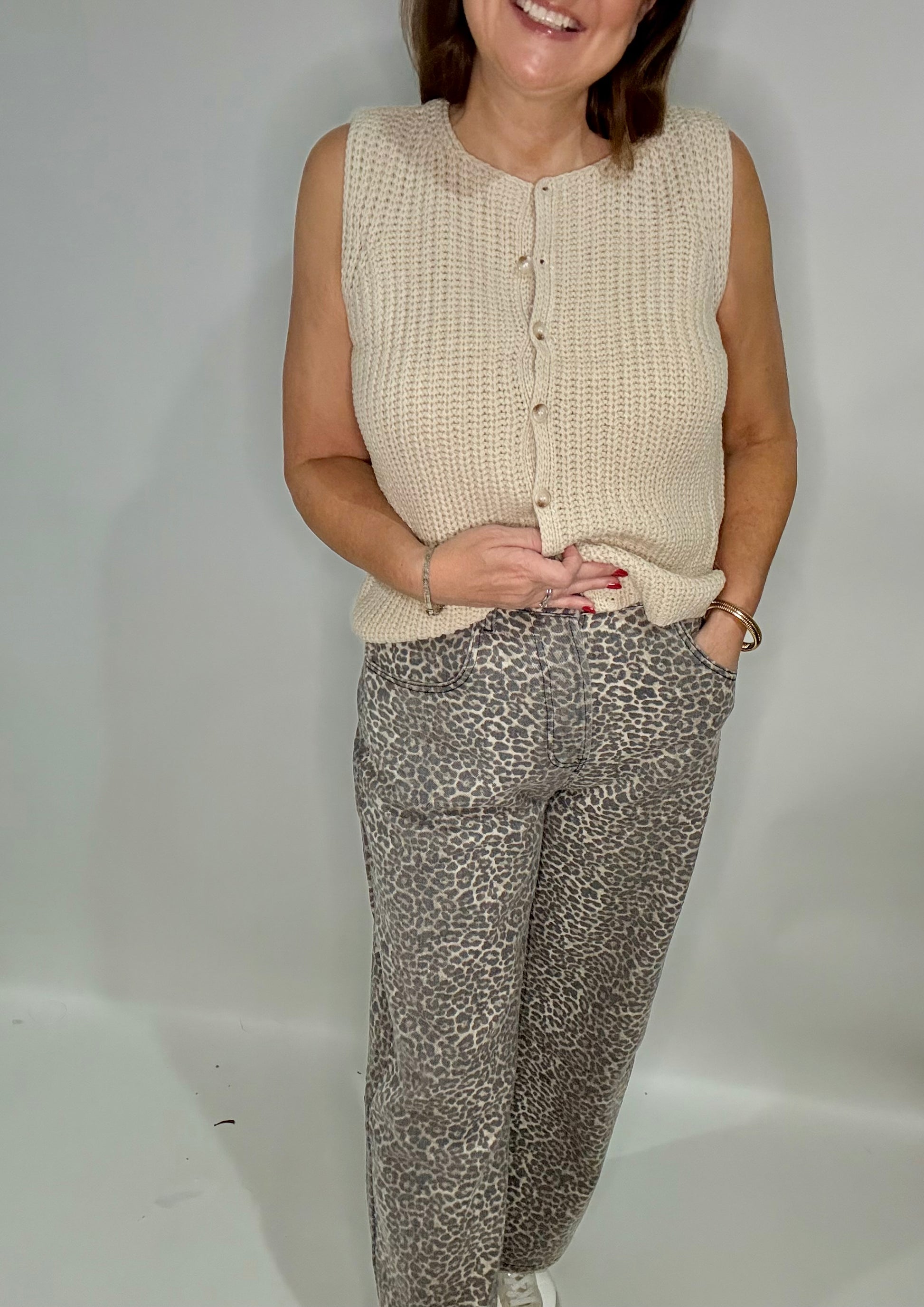 Leopard Denim Flair Jeans - Triple Charm Boutique