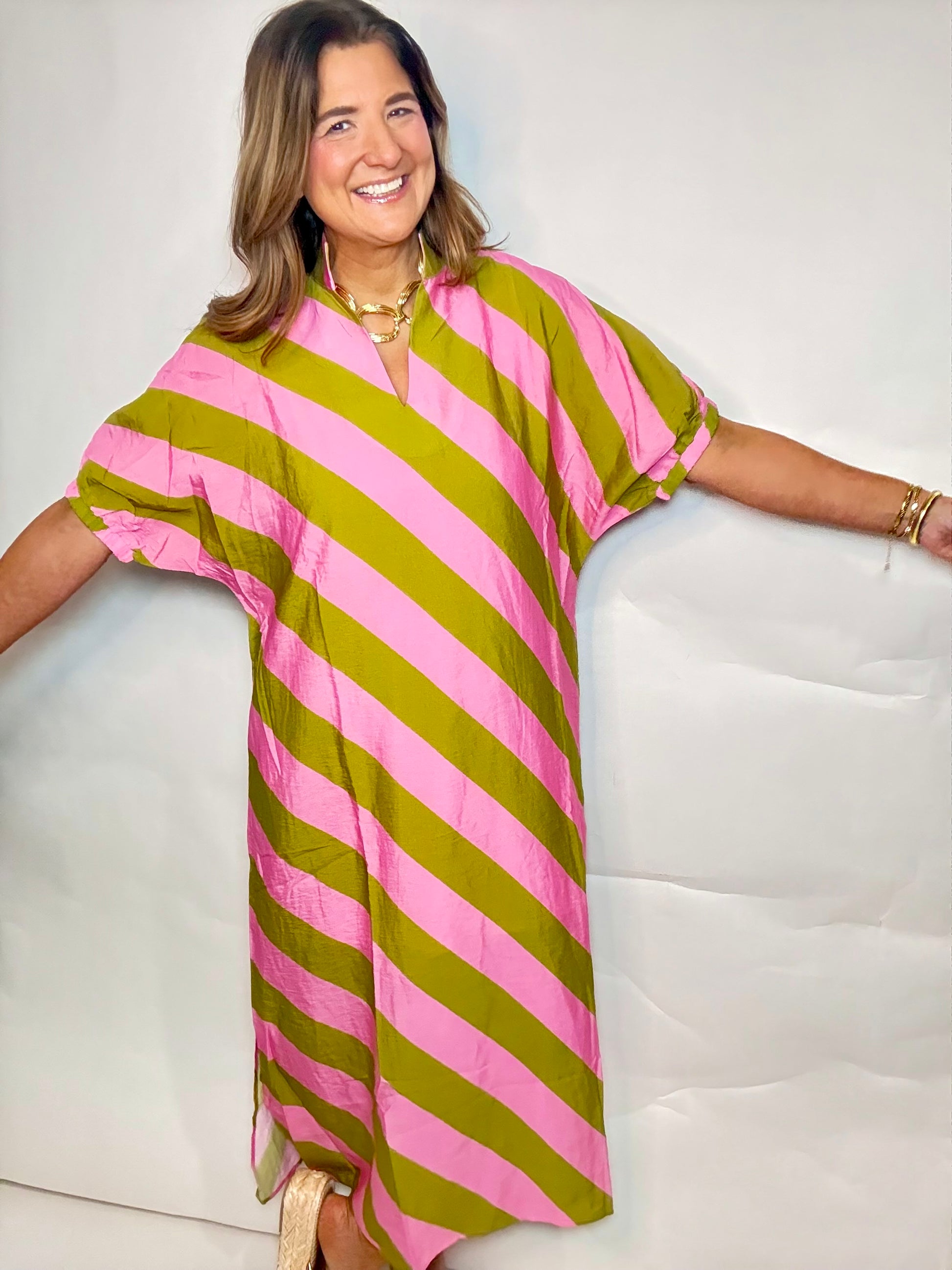 The Palm Spring  Stripe Midi Dress - Triple Charm Boutique